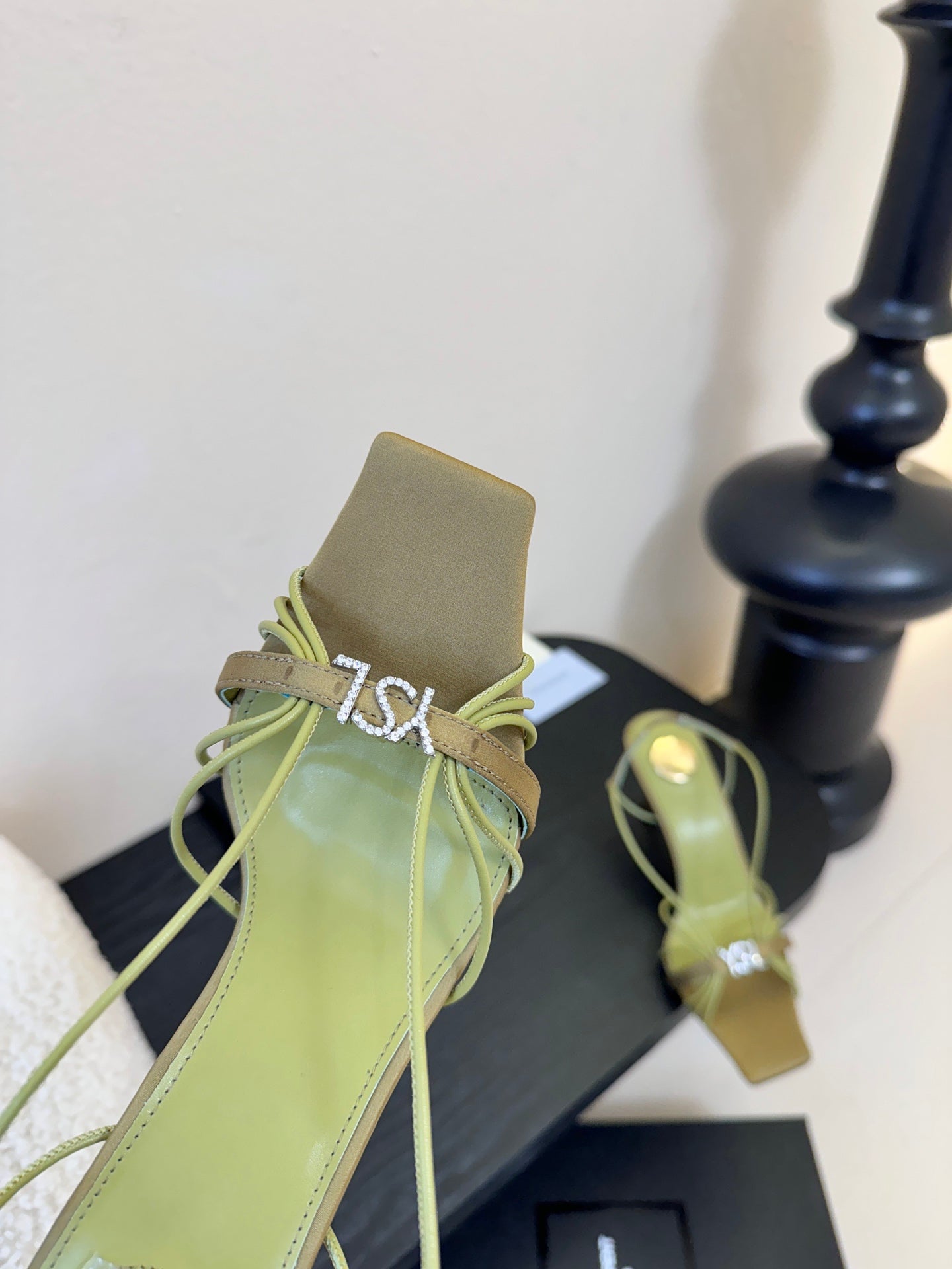 YSL 26ss Square Toe Sandals 70 Light Green Silk Sheepskin 651704