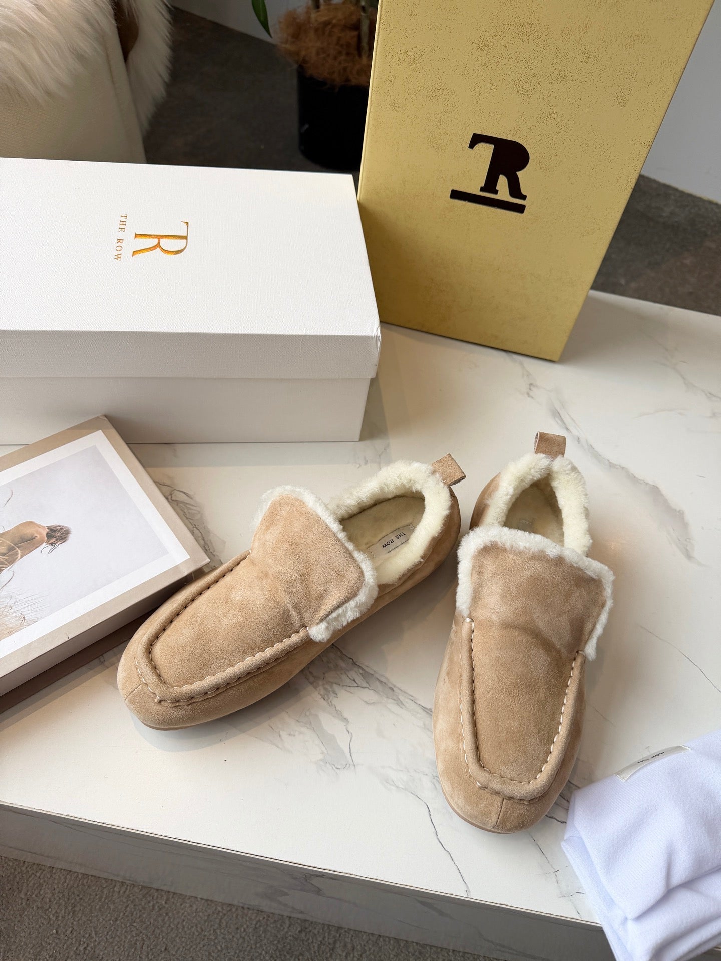 The Row 2025 Loafer Beige Suede Wool 576844