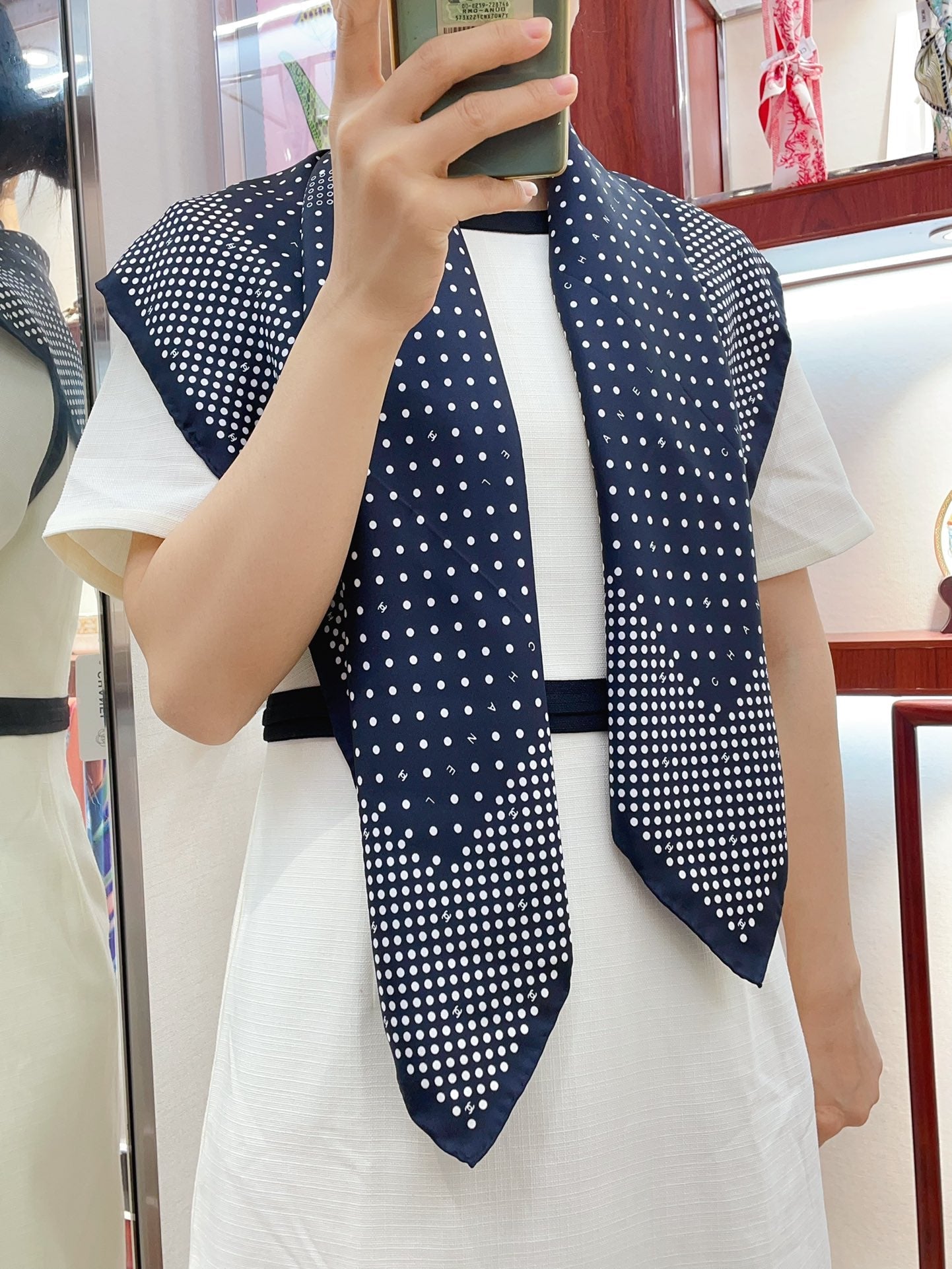 CC Square Scarf 90 CM In Black White Polka Dot Silk Twill 166291