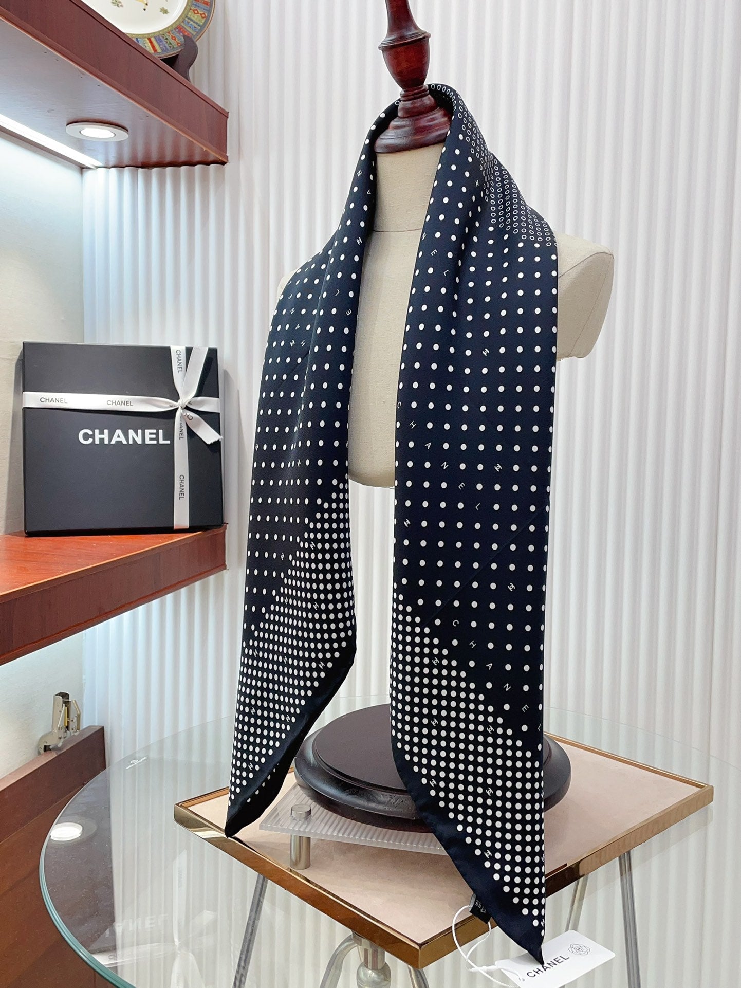 CC Square Scarf 90 CM In Black White Polka Dot Silk Twill 166291