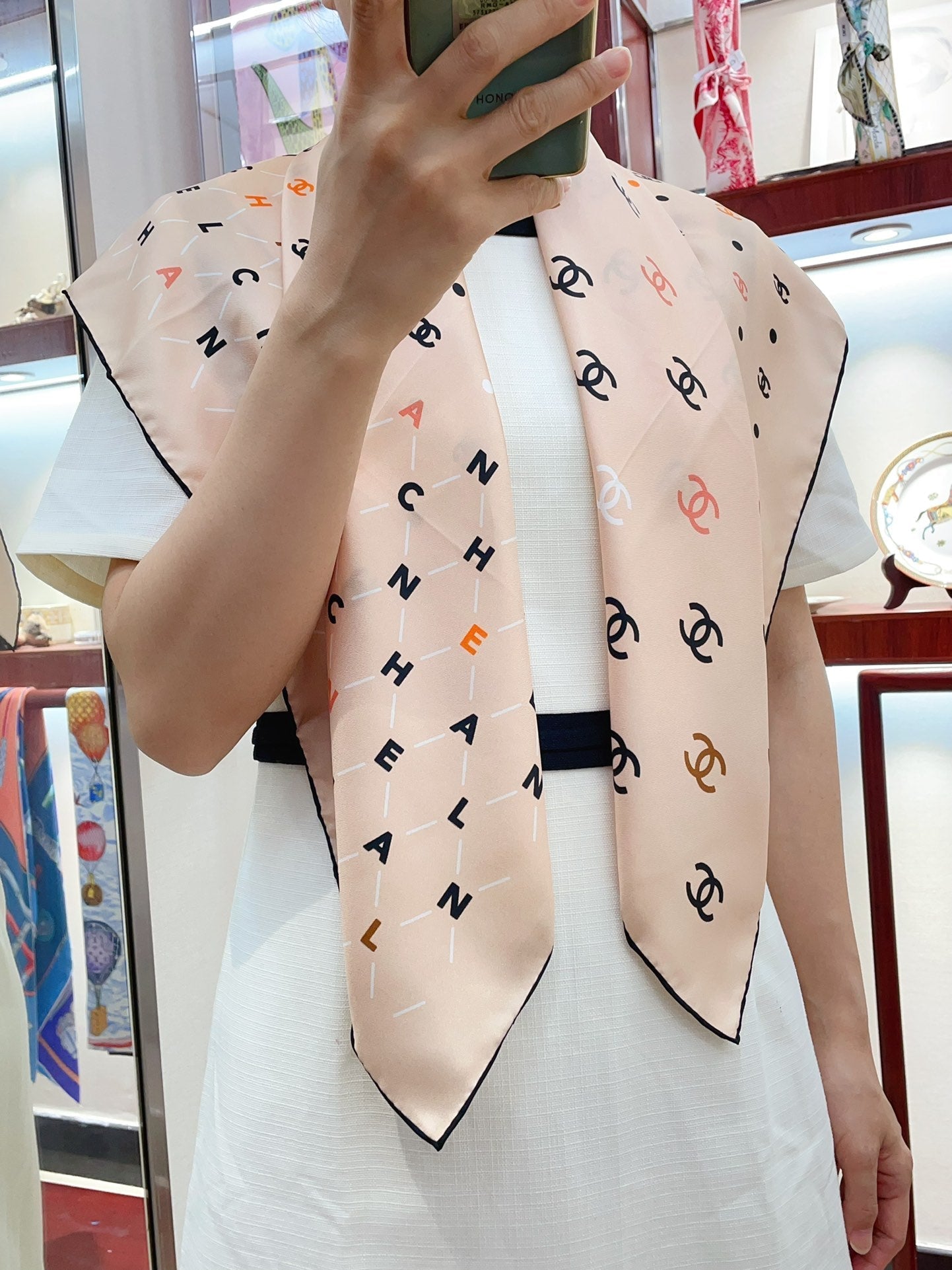 CC Square Scarf 90 CM In Beige Silk 167945
