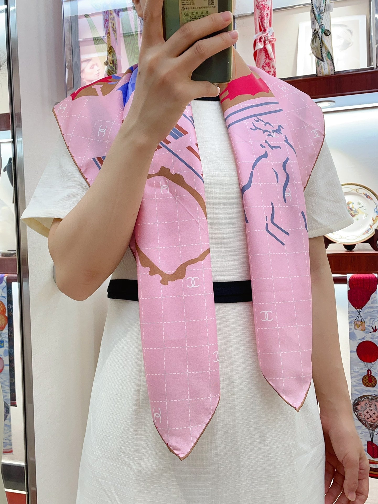 CC Square Scarf 90 CM In Pink Colorful Silk Twill  187428