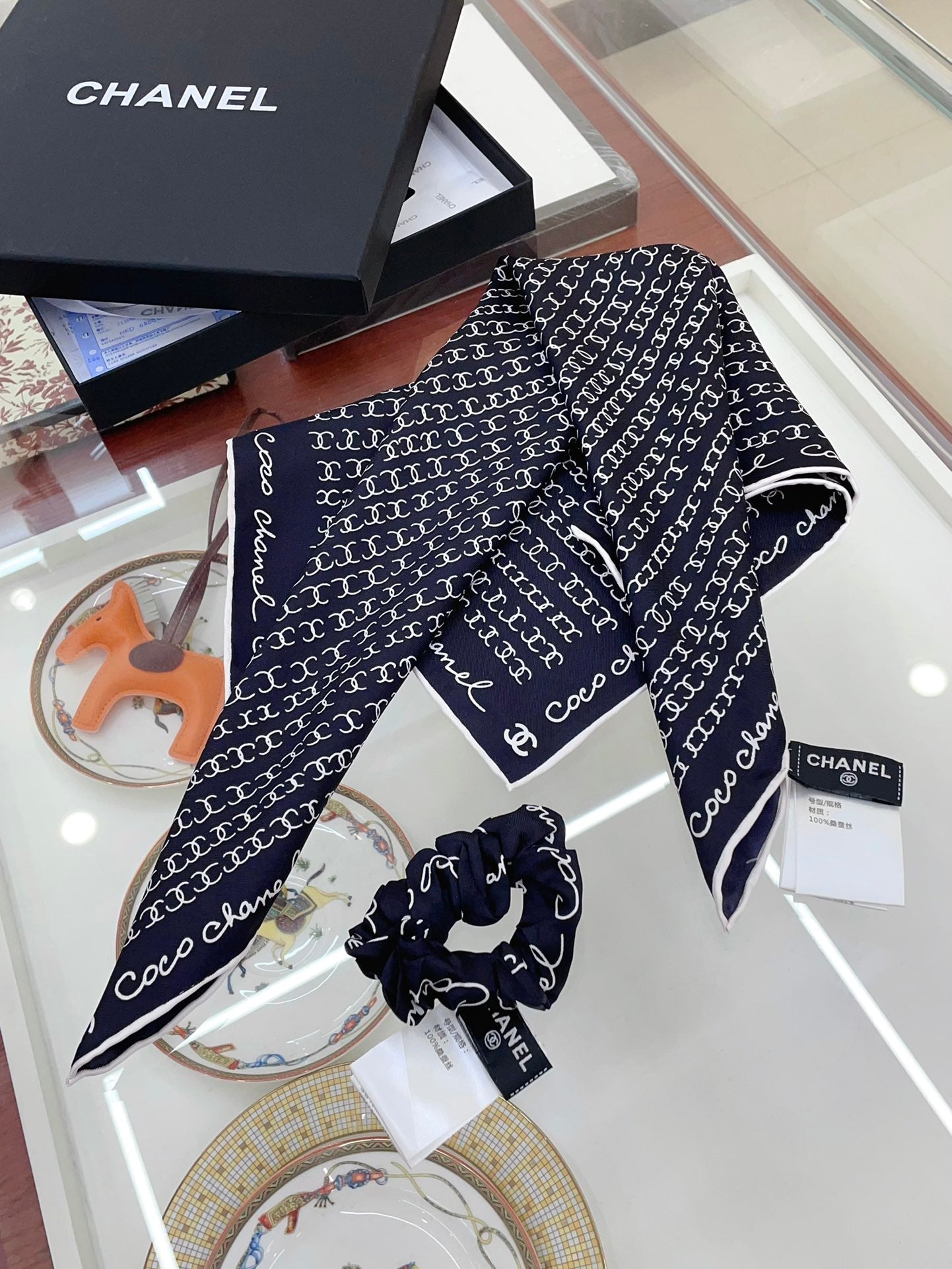 CC Square Scarf 50 CM In Black Silk Twill 196206