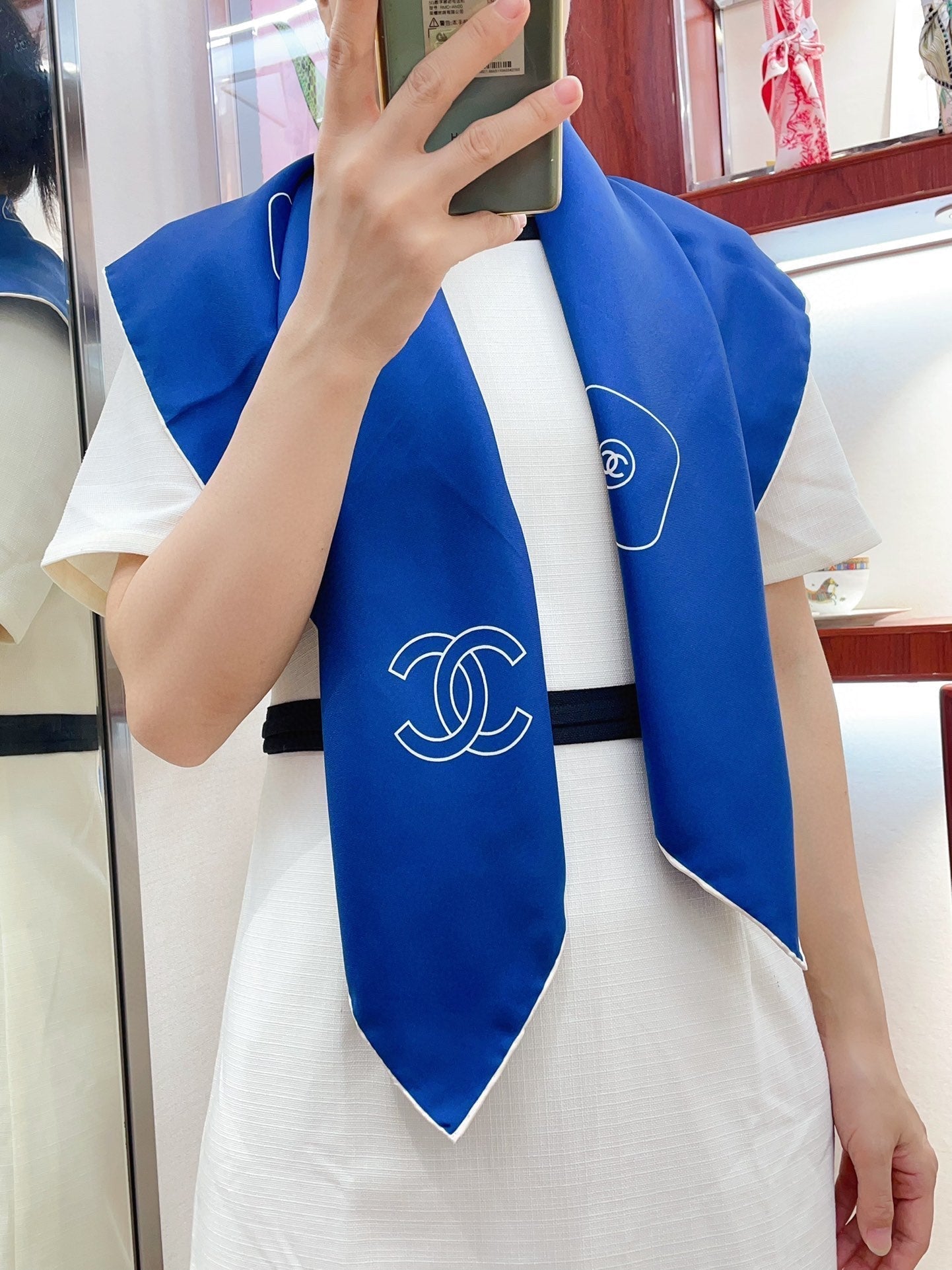 CC Square Scarf 90 CM In Blue Silk Twill 201029