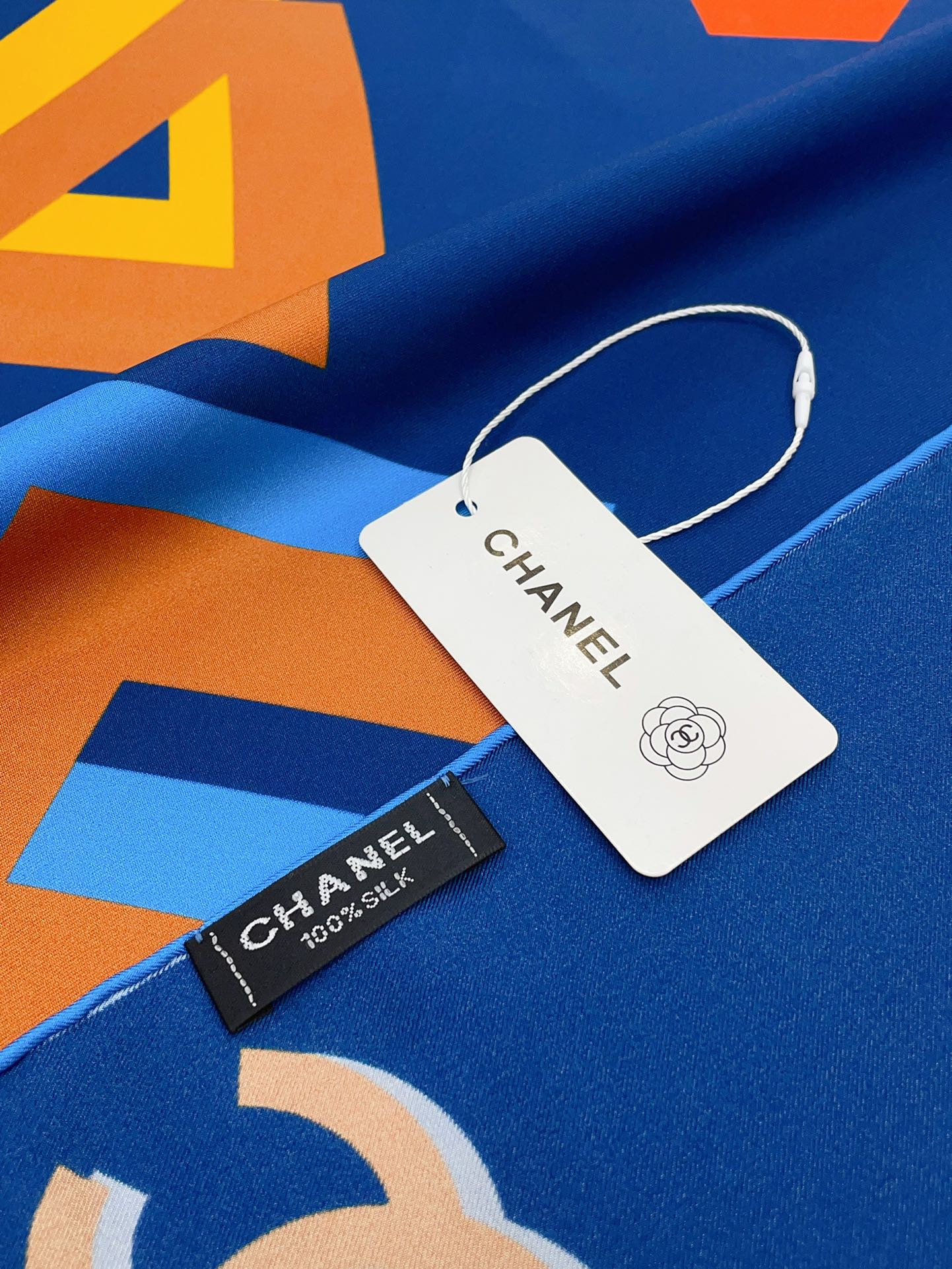 CC Square Scarf 90 CM In Blue Colorful Silk Twill  206466