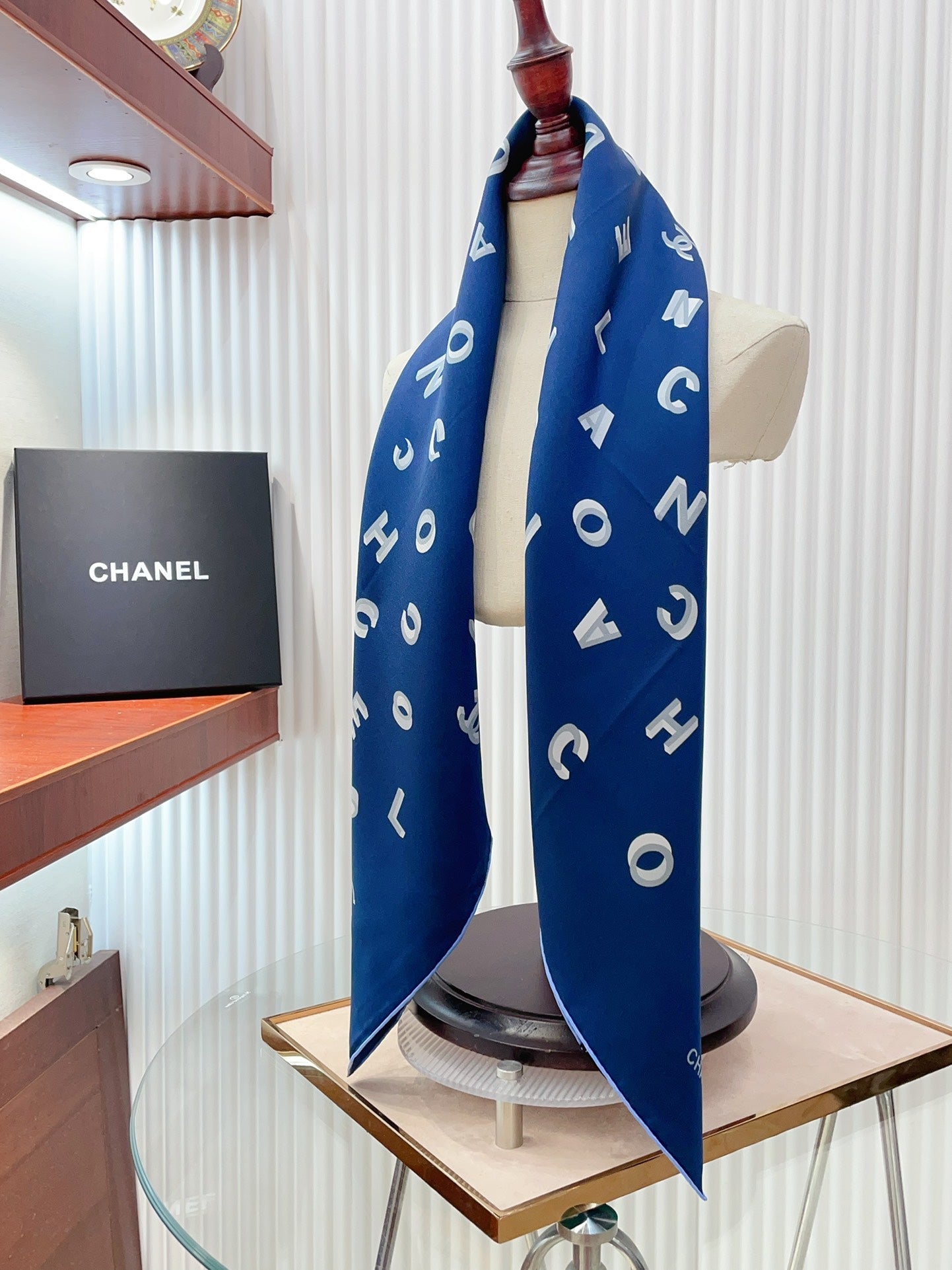 CC Square Scarf 90 CM In Blue With Printed Letters Silk Twill  208581