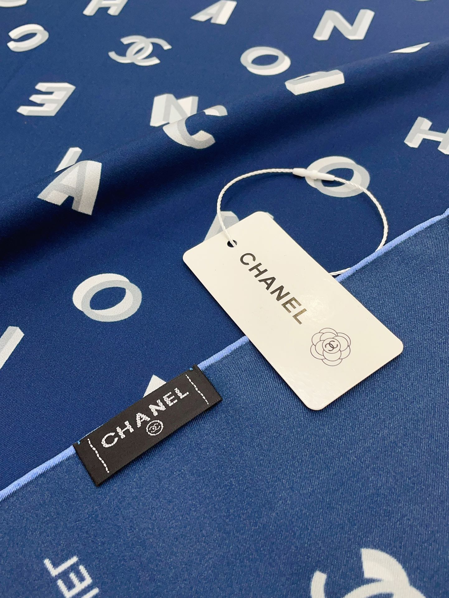 CC Square Scarf 90 CM In Blue With Printed Letters Silk Twill  208581