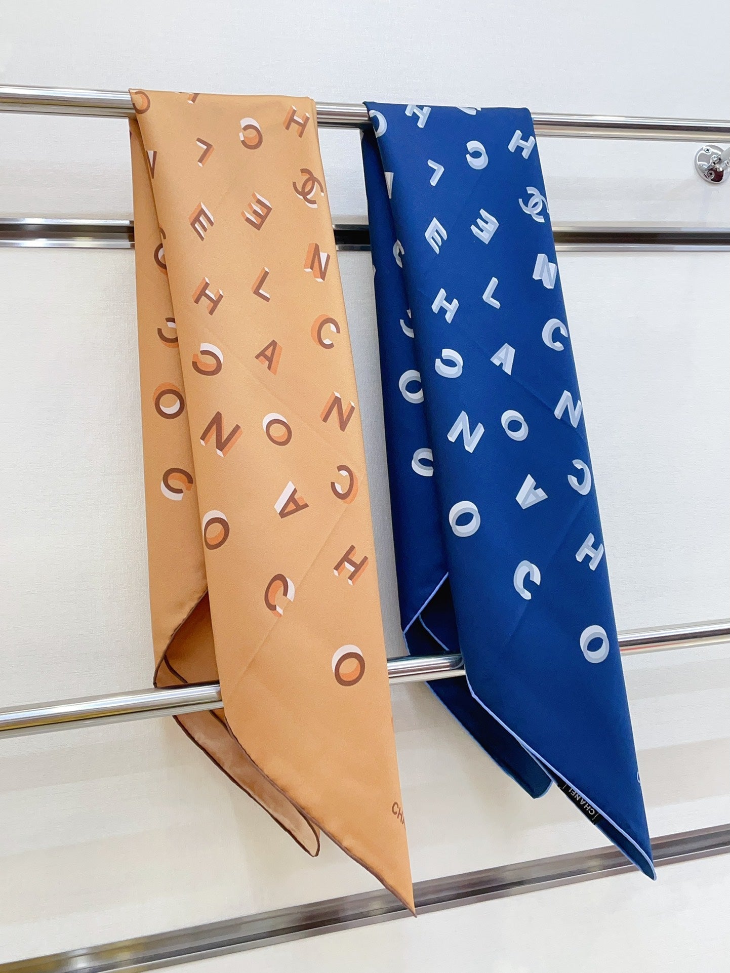 CC Square Scarf 90 CM In Blue With Printed Letters Silk Twill  208581