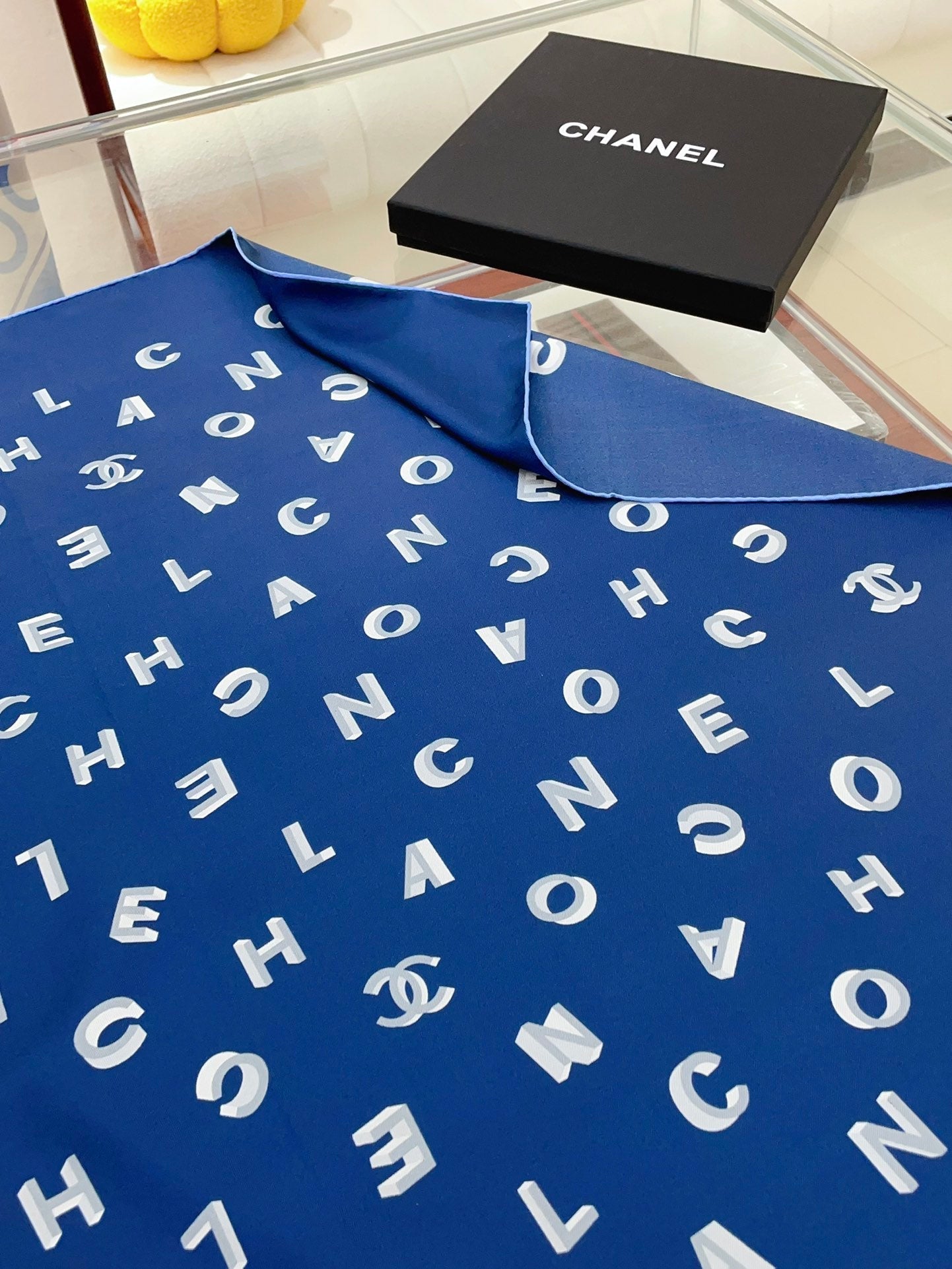 CC Square Scarf 90 CM In Blue With Printed Letters Silk Twill  208581