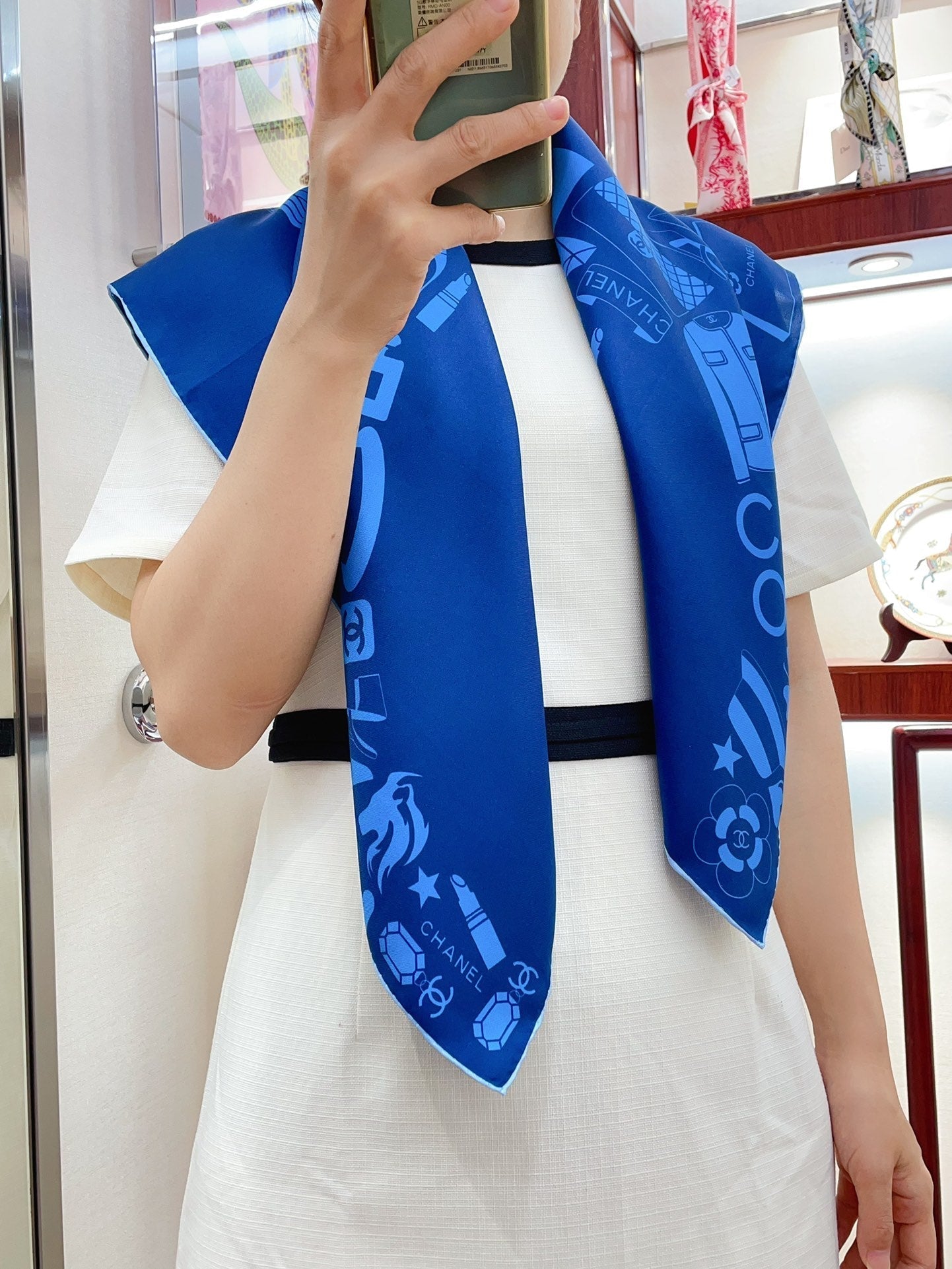 CC Square Scarf 90 CM In Blue Silk Twill 211102