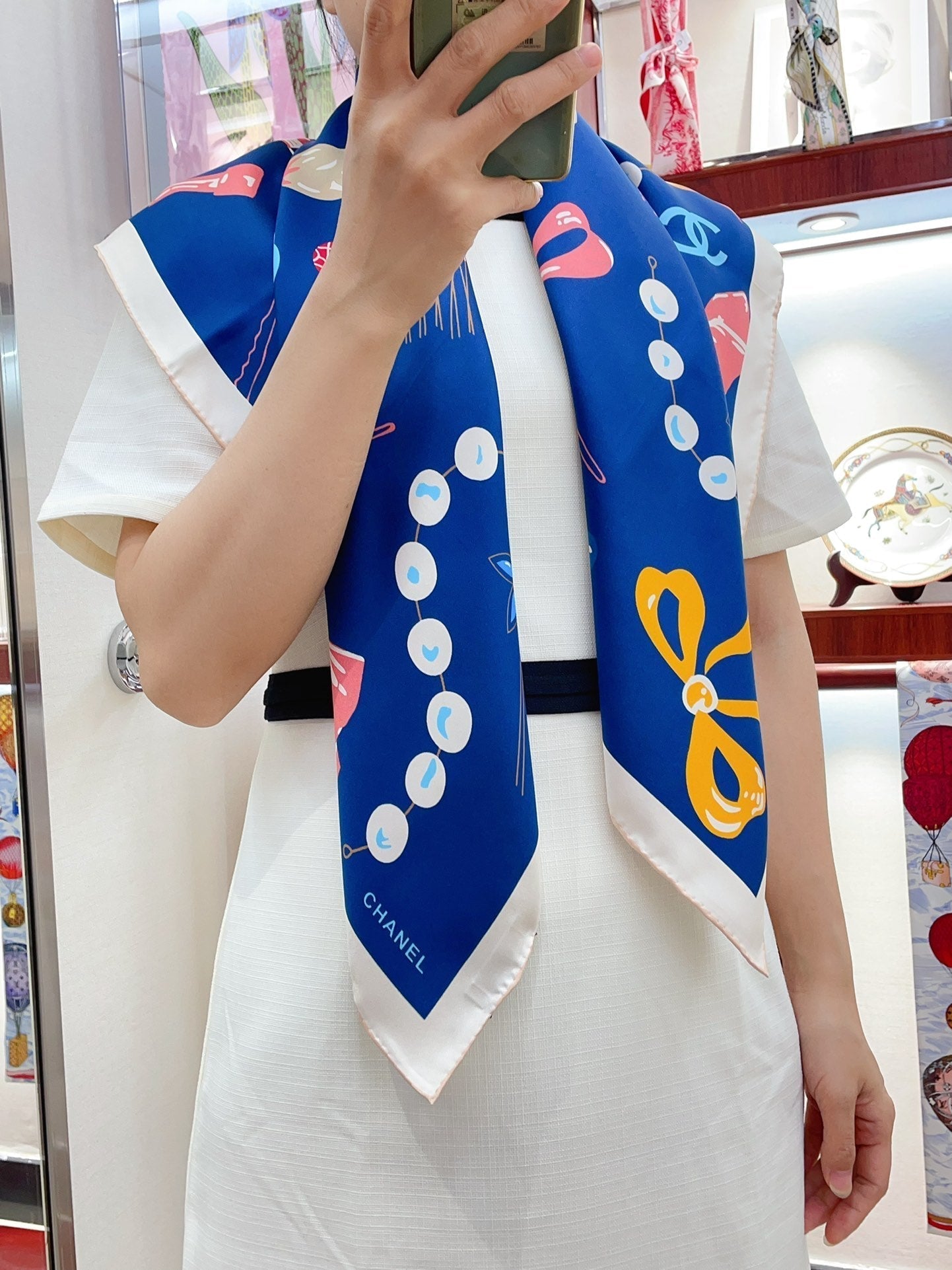 CC Square Scarf 90 CM In Dark Blue Colorful Silk Twill 213690