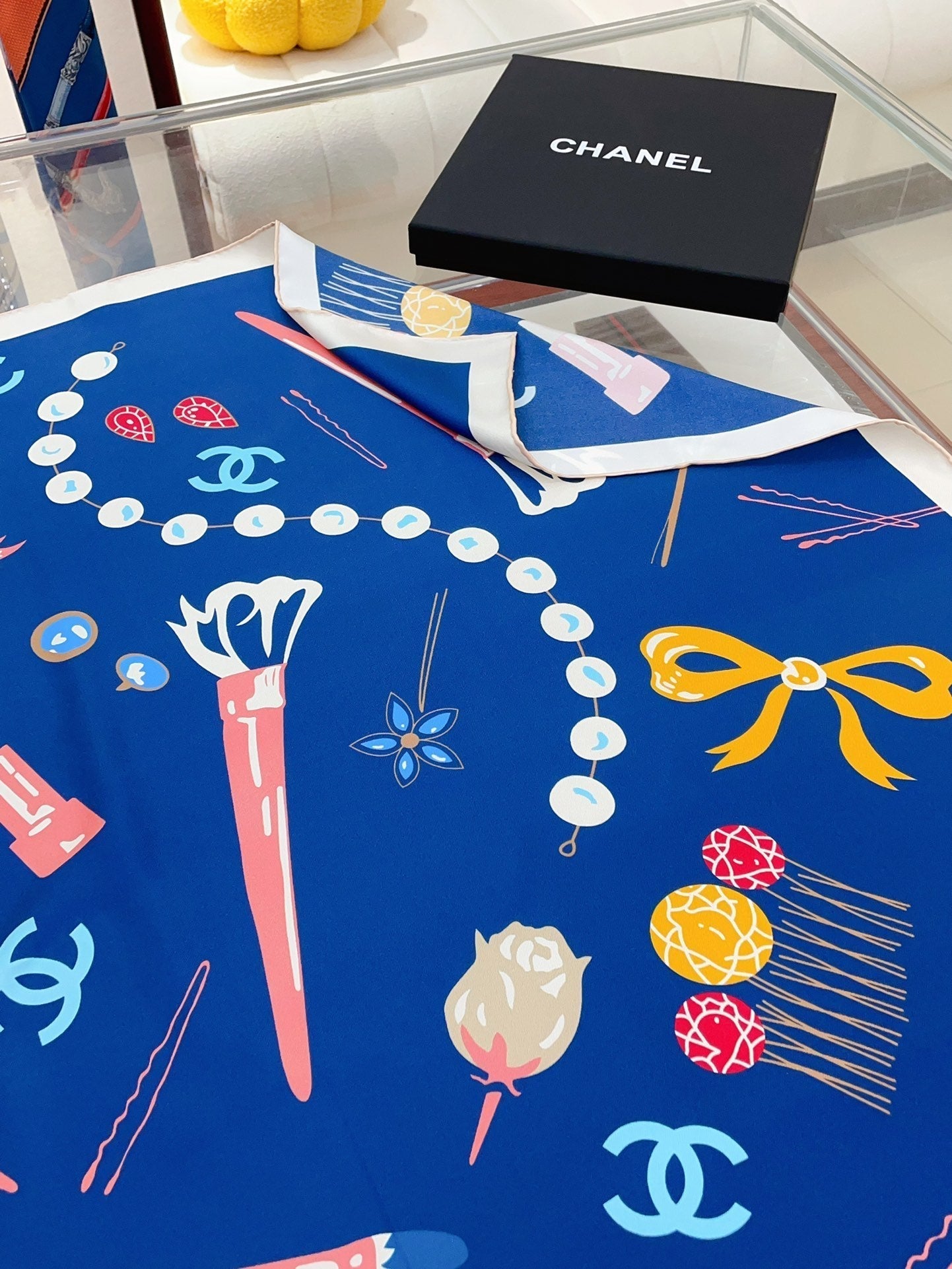 CC Square Scarf 90 CM In Dark Blue Colorful Silk Twill 213690