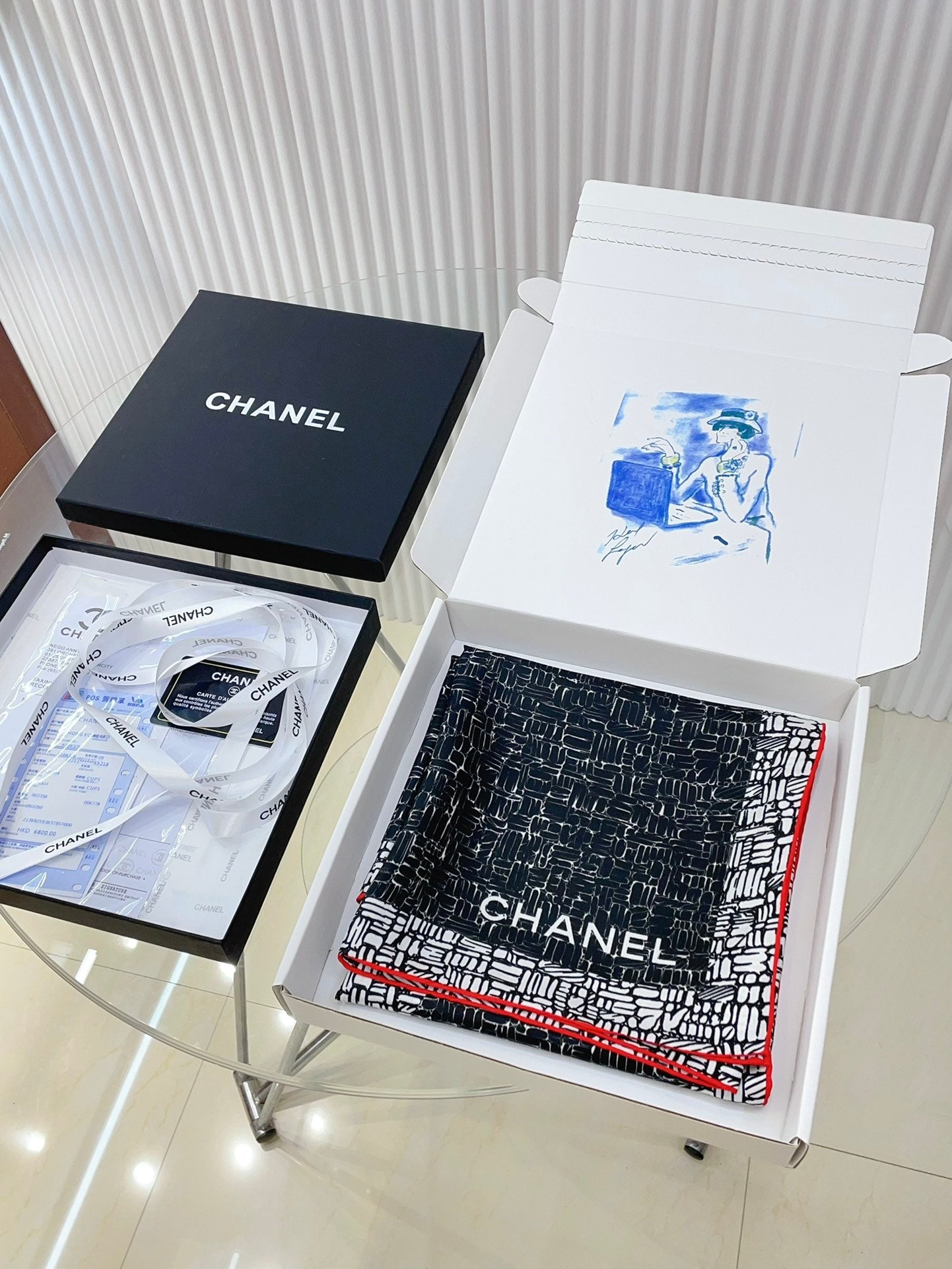 CC Square Scarf 90 CM In Black Mix White Silk Twill 218098