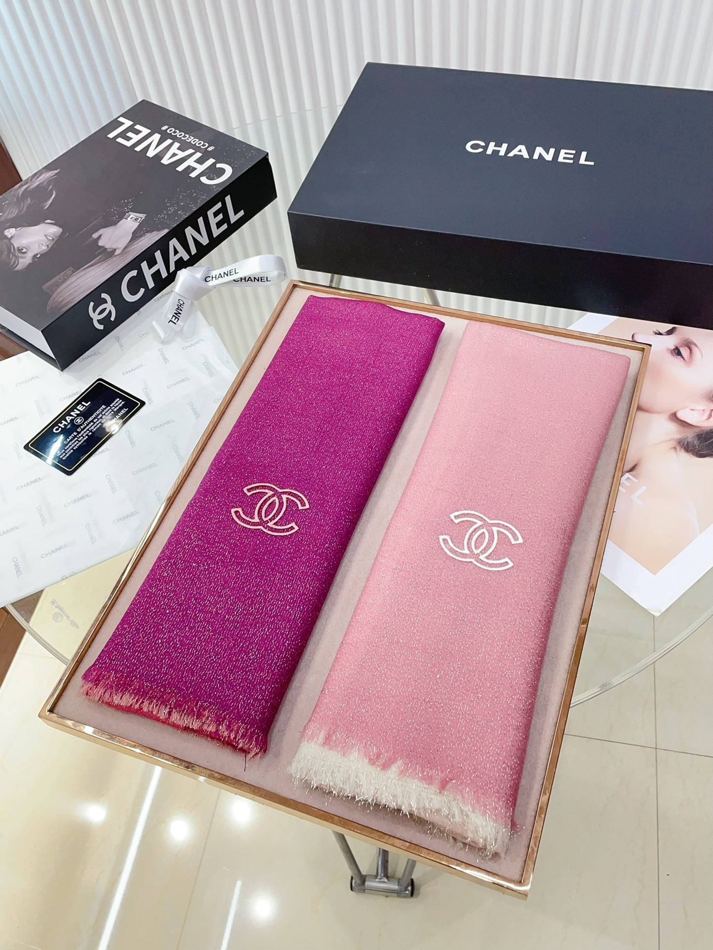 CC Scarf 200 CM In Dark Pink Mix Light Pink Linen Fabric 249937