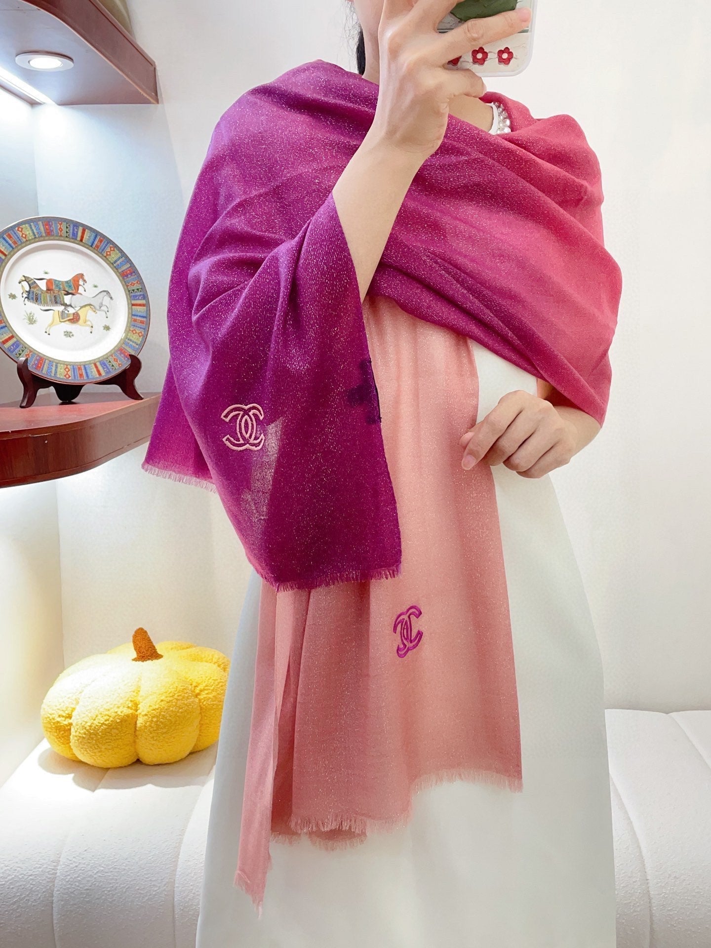CC Scarf 200 CM In Dark Pink Mix Light Pink Linen Fabric 249937