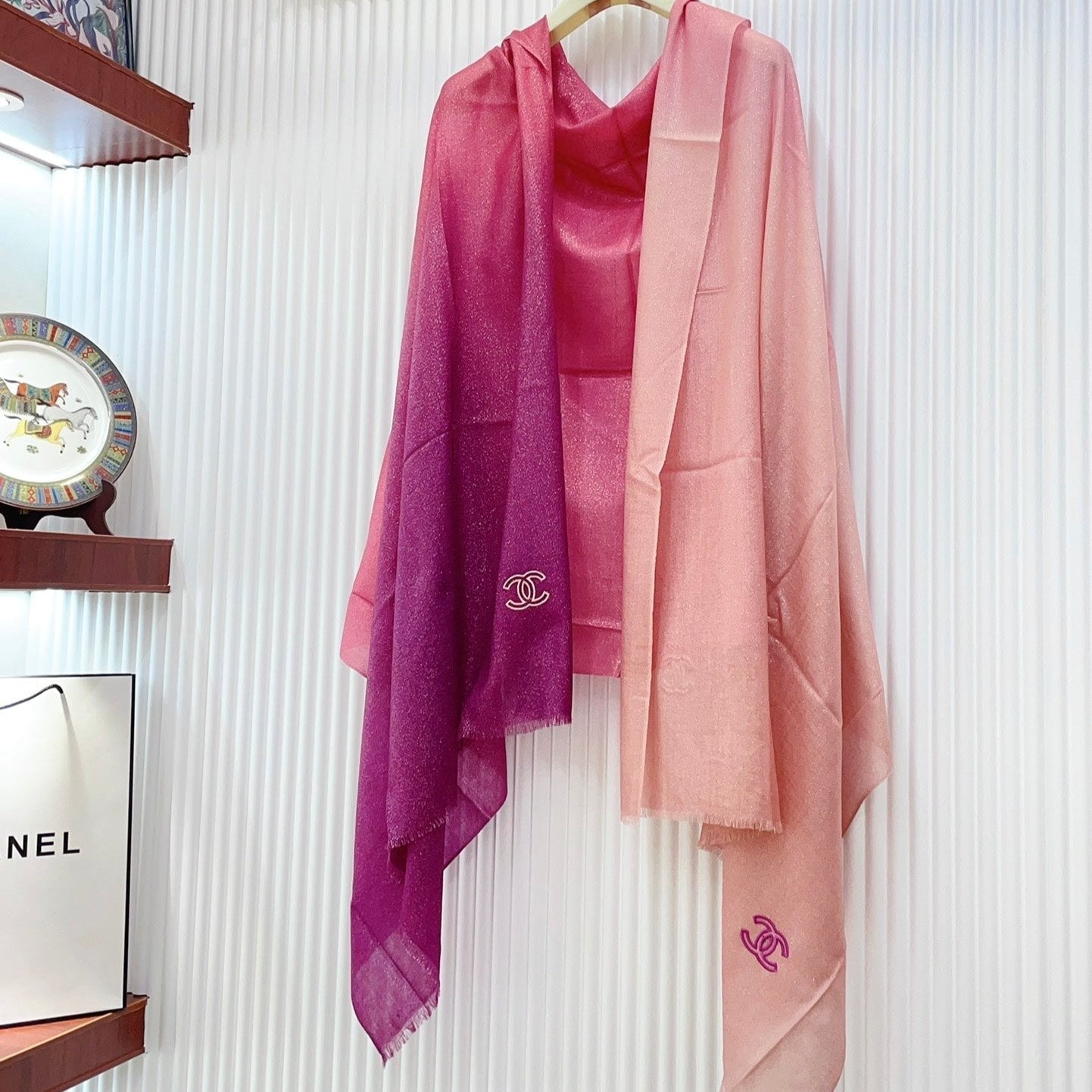 CC Scarf 200 CM In Dark Pink Mix Light Pink Linen Fabric 249937