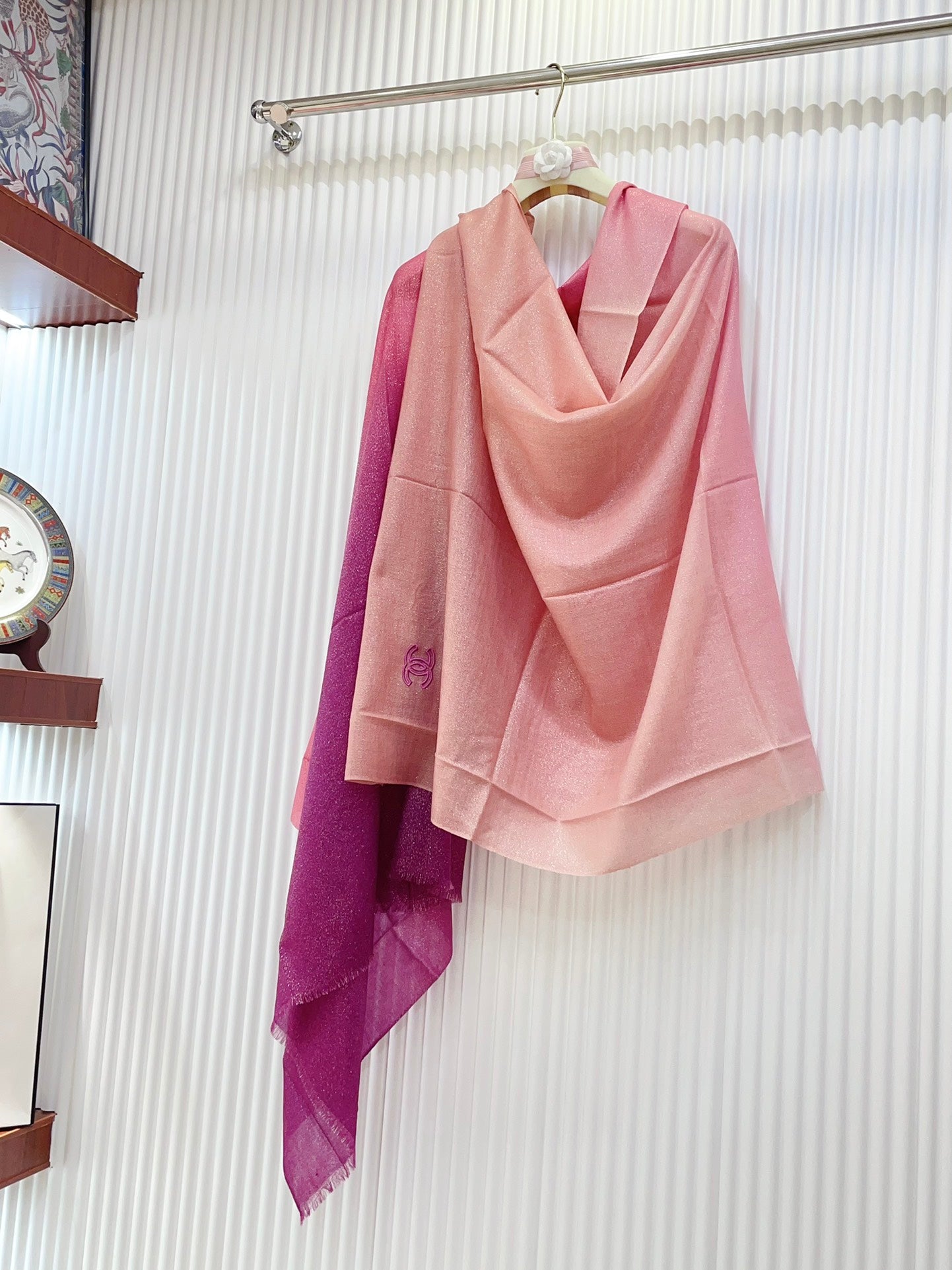 CC Scarf 200 CM In Dark Pink Mix Light Pink Linen Fabric 249937
