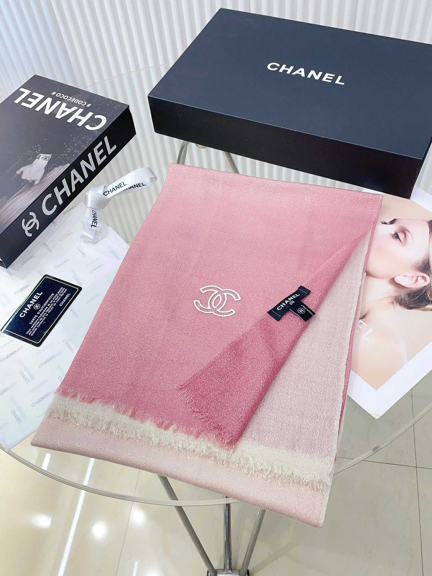 CC Scarf 200 CM In Light Pink Mix White Linen Fabric 249938