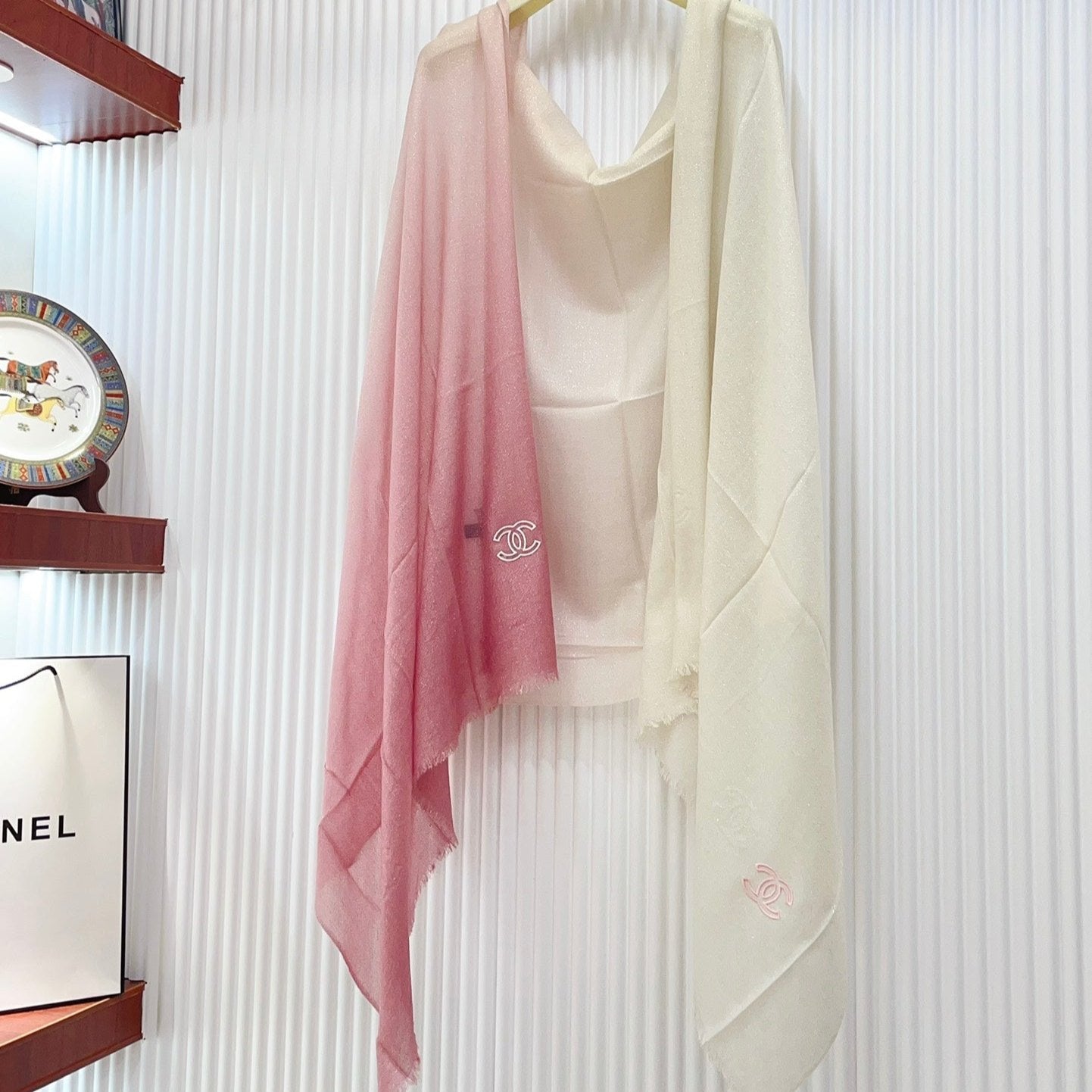 CC Scarf 200 CM In Light Pink Mix White Linen Fabric 249938