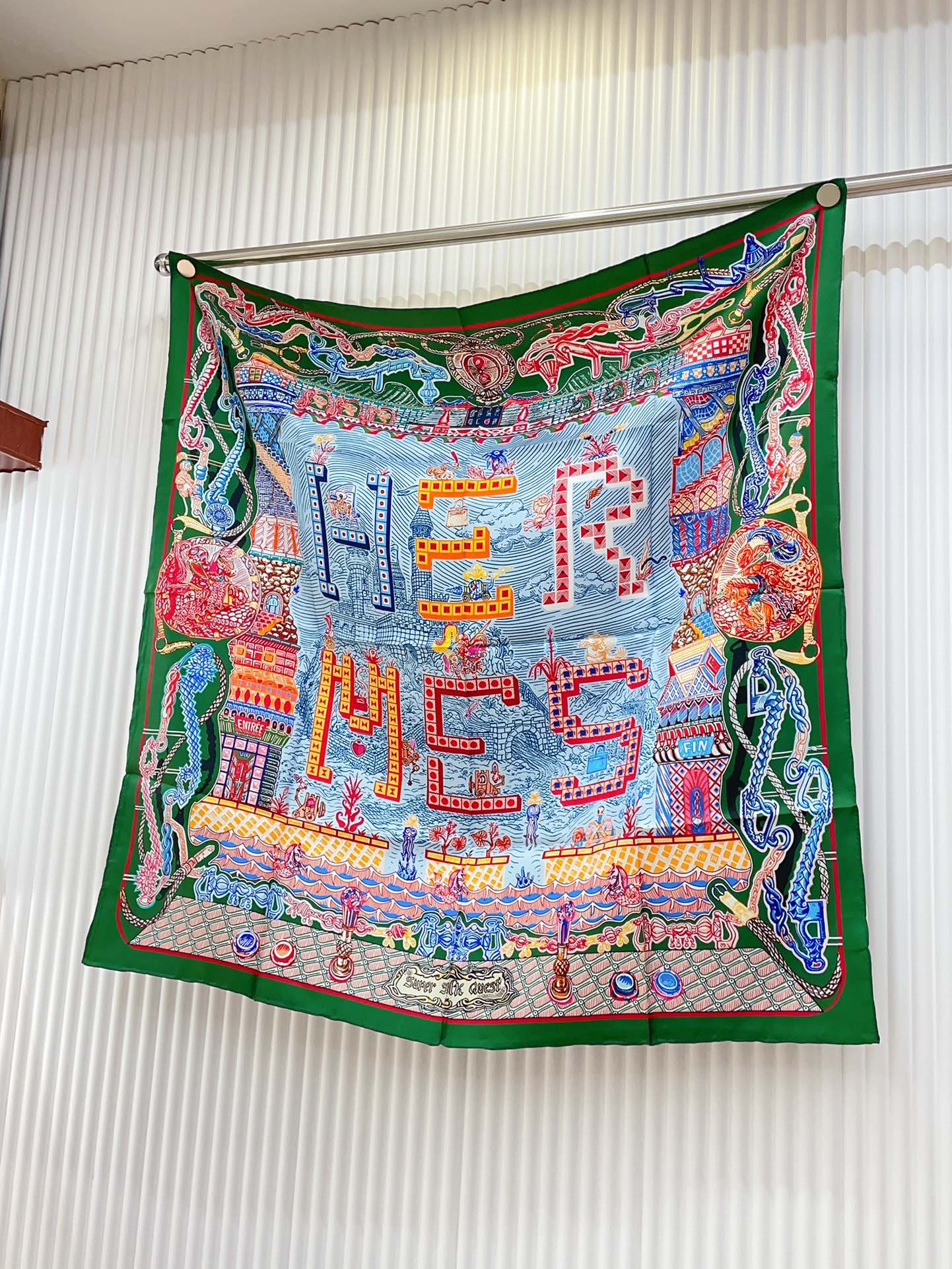 Gavroche Super Silk Quest Détail Scarf 90 CM In Green Colorful Silk Twill 274213