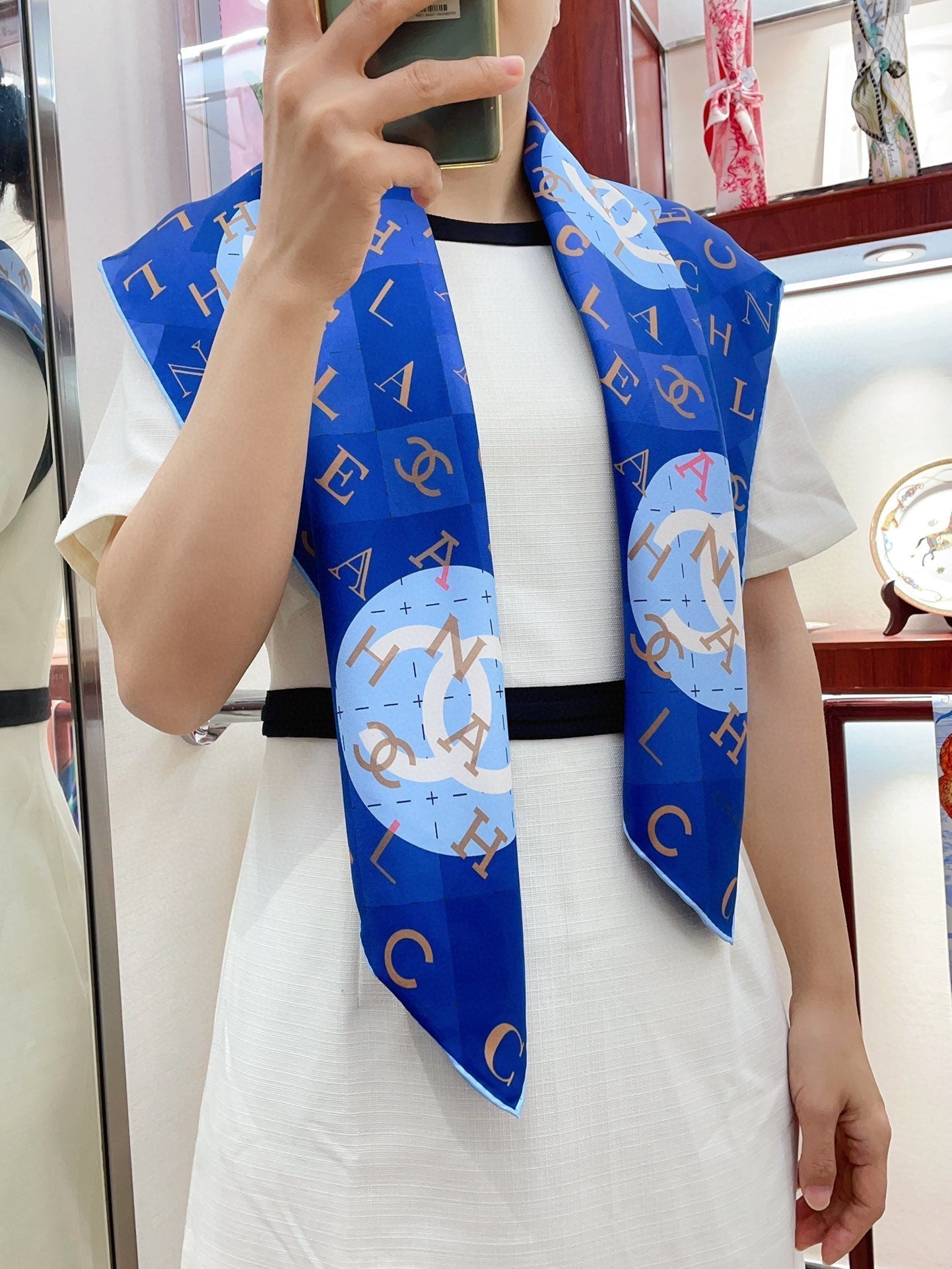 CC Square Scarf 90 CM In Blue Silk Twill 306566