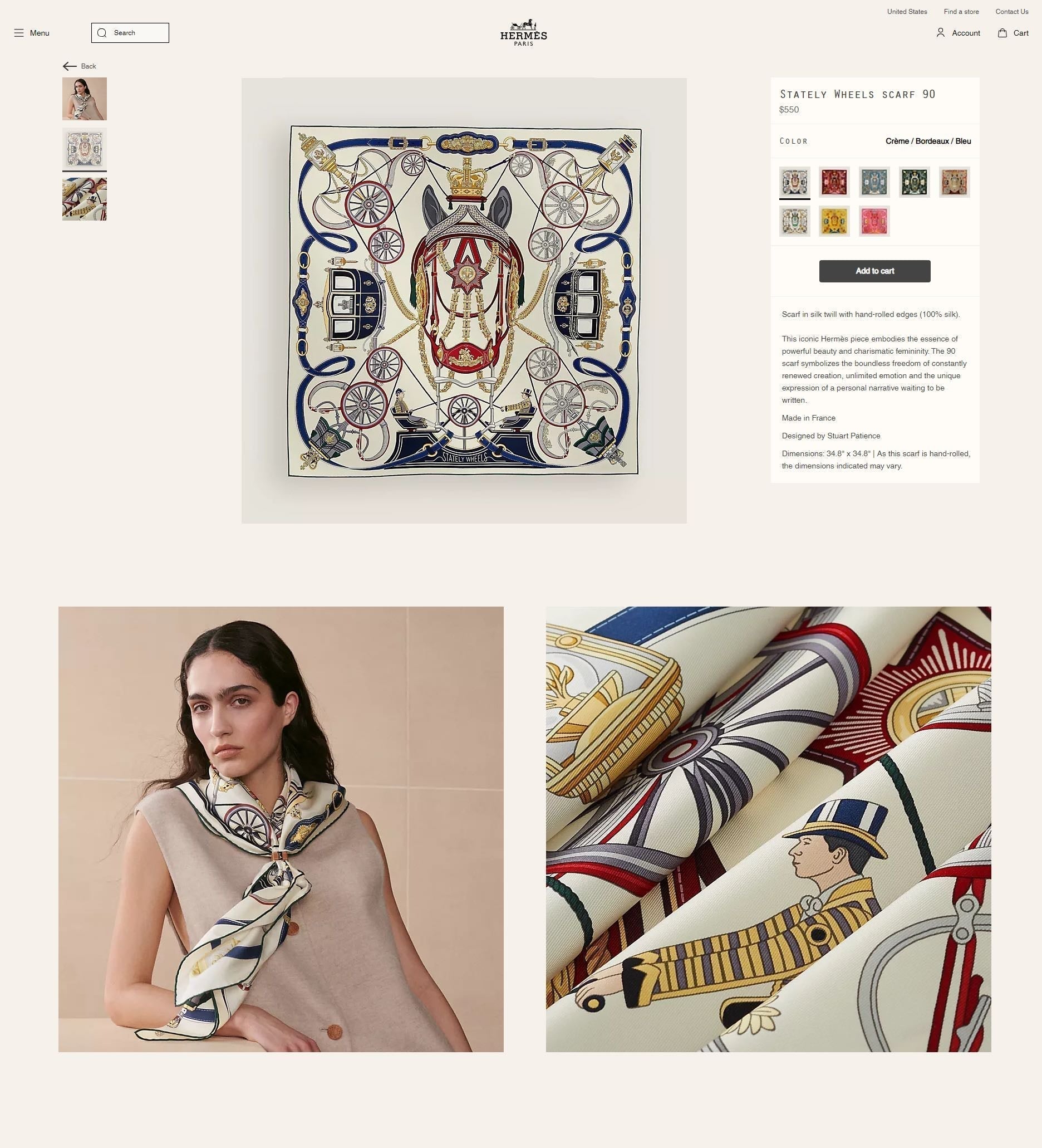 Stately Wheels Scarf 90 CM White Colorful Silk Twill 312874