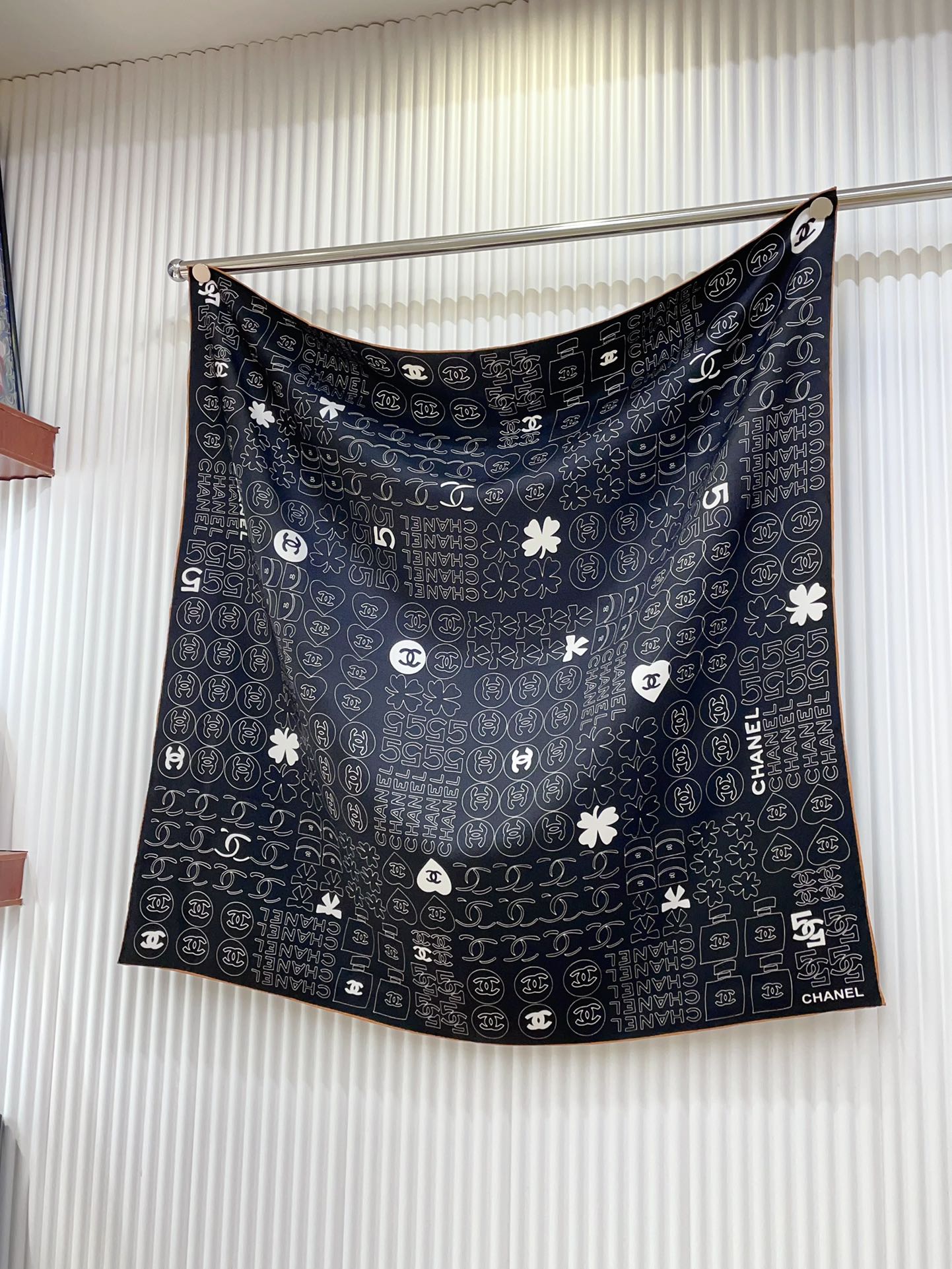 CC Square Scarf 90 CM In Black Mix White Cashmere Silk 316268