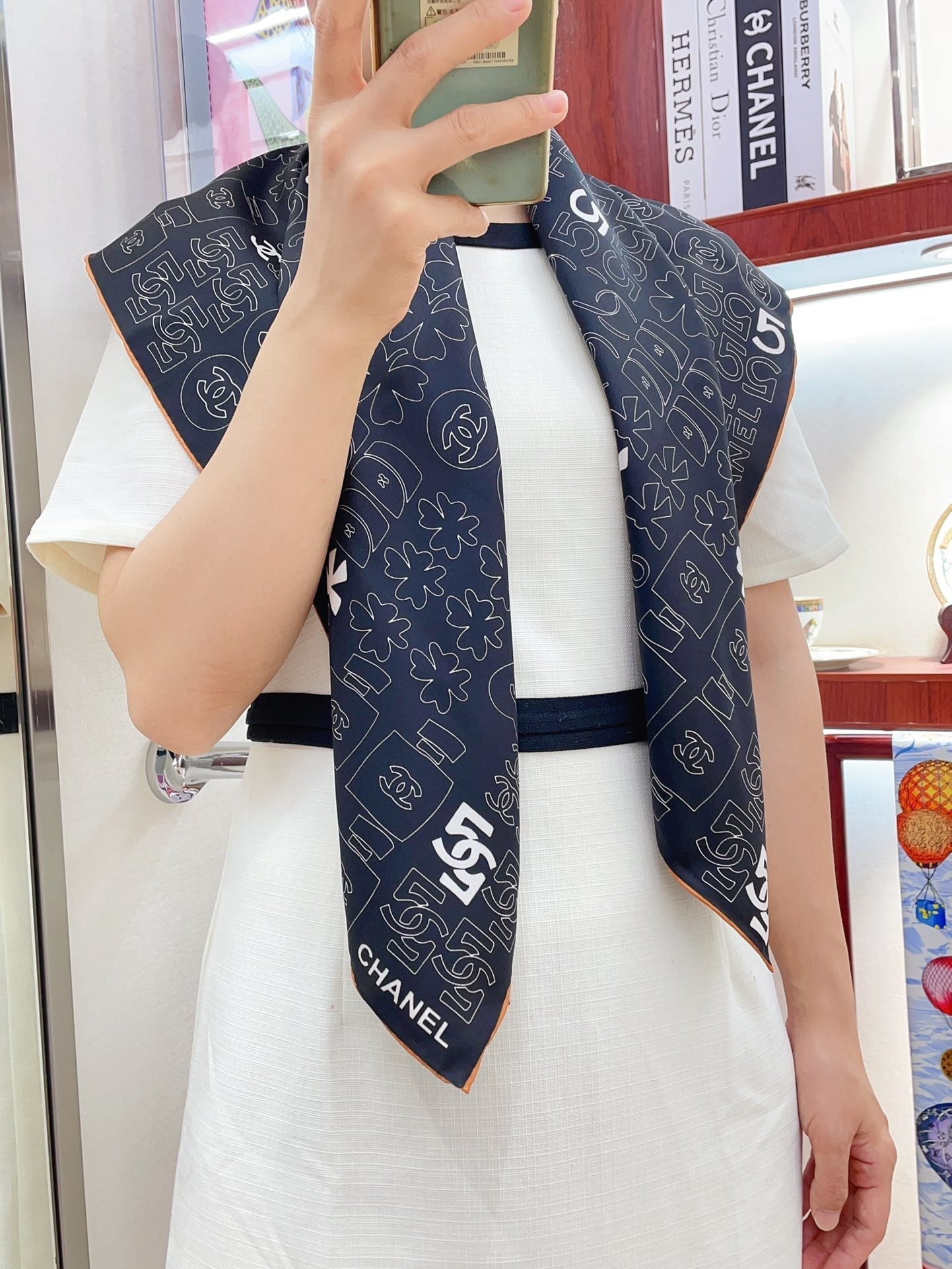 CC Square Scarf 90 CM In Black Mix White Cashmere Silk 316268
