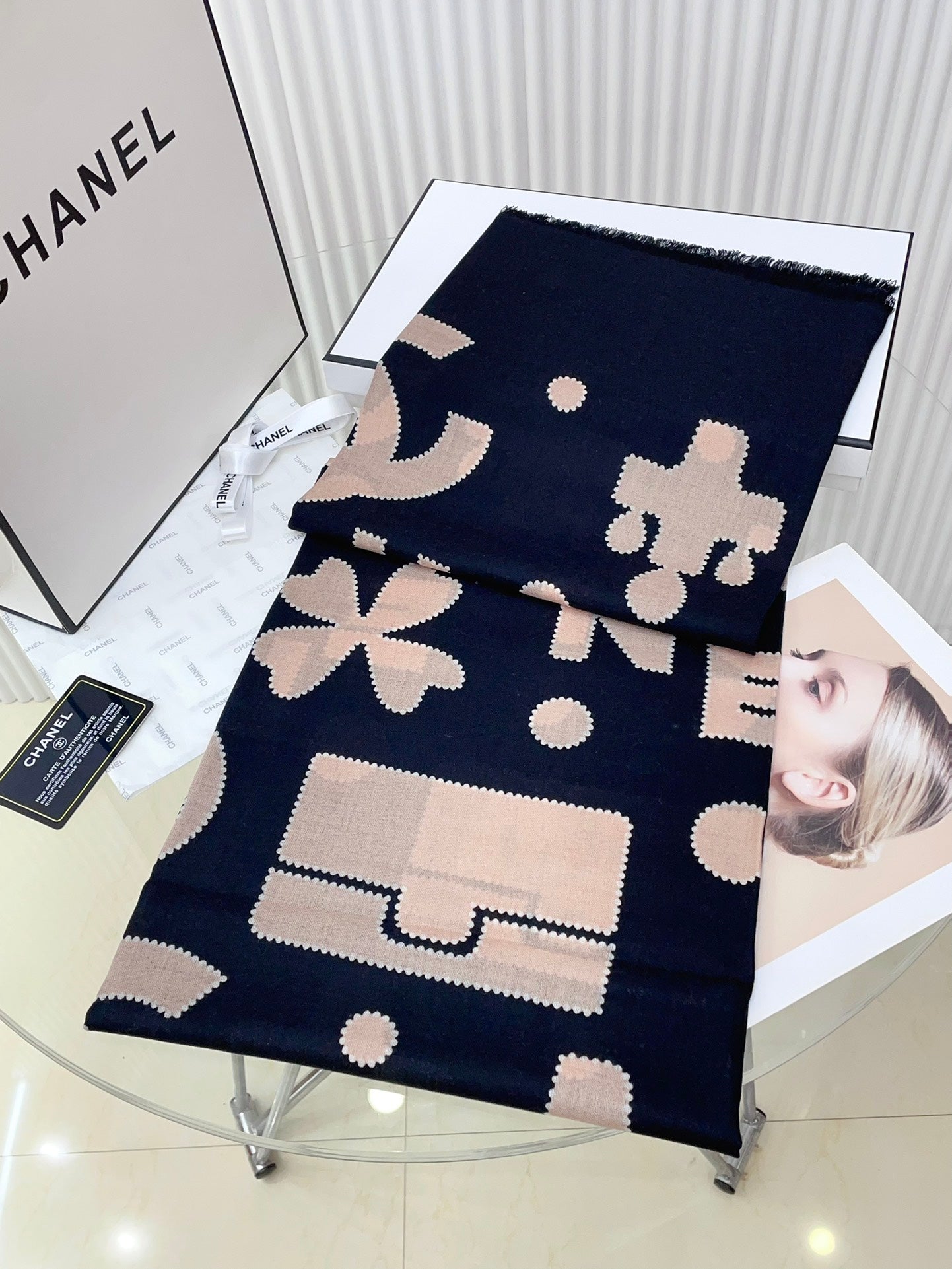 CC Scarf 200 CM In Black Mix Beige Silk Cashmere 324746