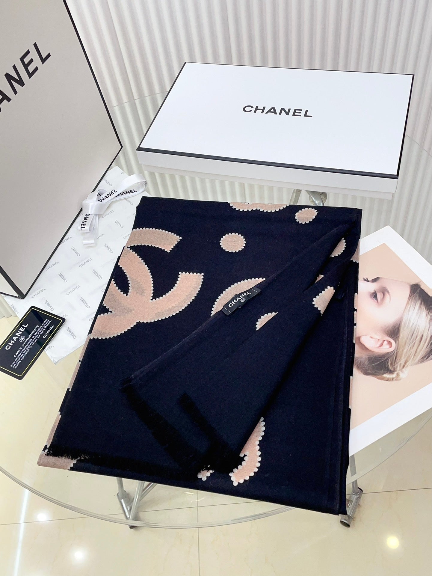 CC Scarf 200 CM In Black Mix Beige Silk Cashmere 324746