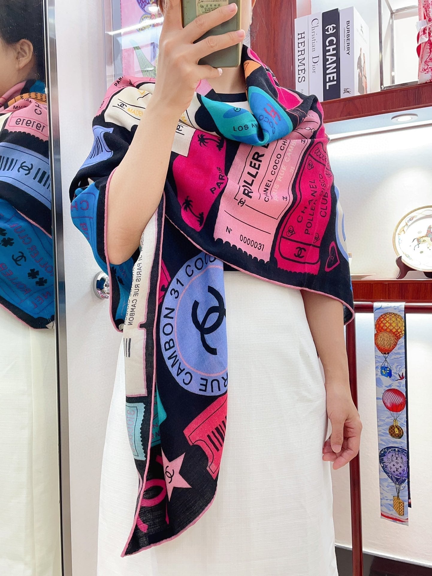 CC Square Scarf 140 CM In Multicolored Cashmere And Silk 350425