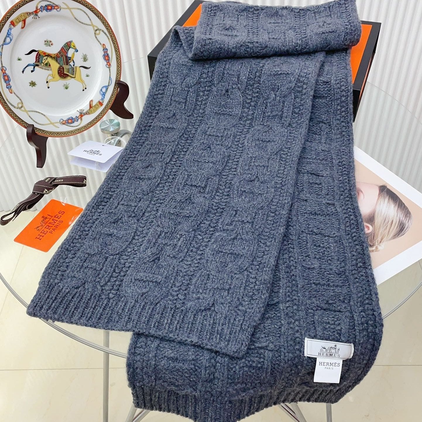 Faubourg Muffler Scarf 170 CM Grey Cashmere Handwoven 356204