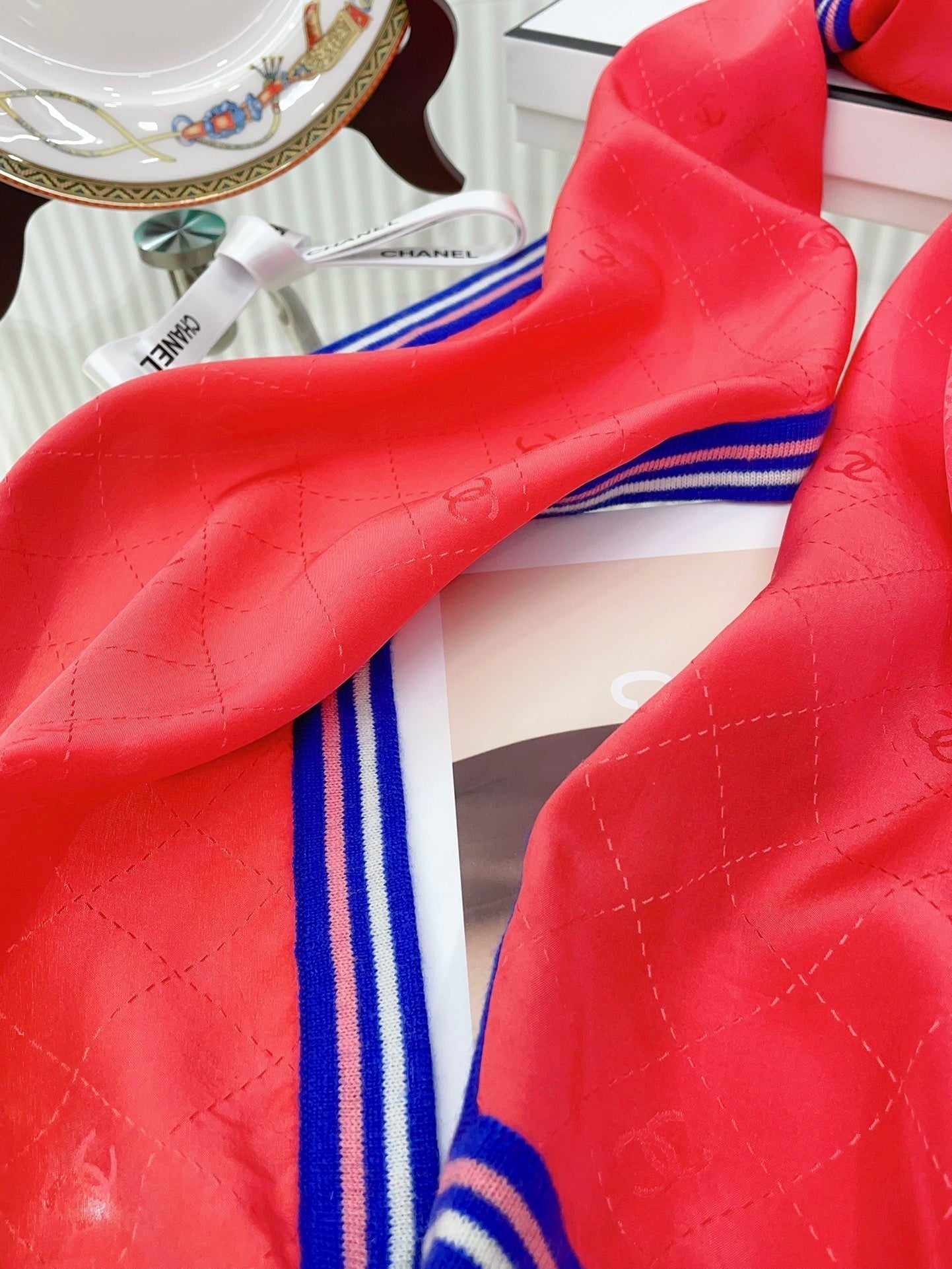 CC Scarf 200 CM In Red Mix Blue Silk 357901