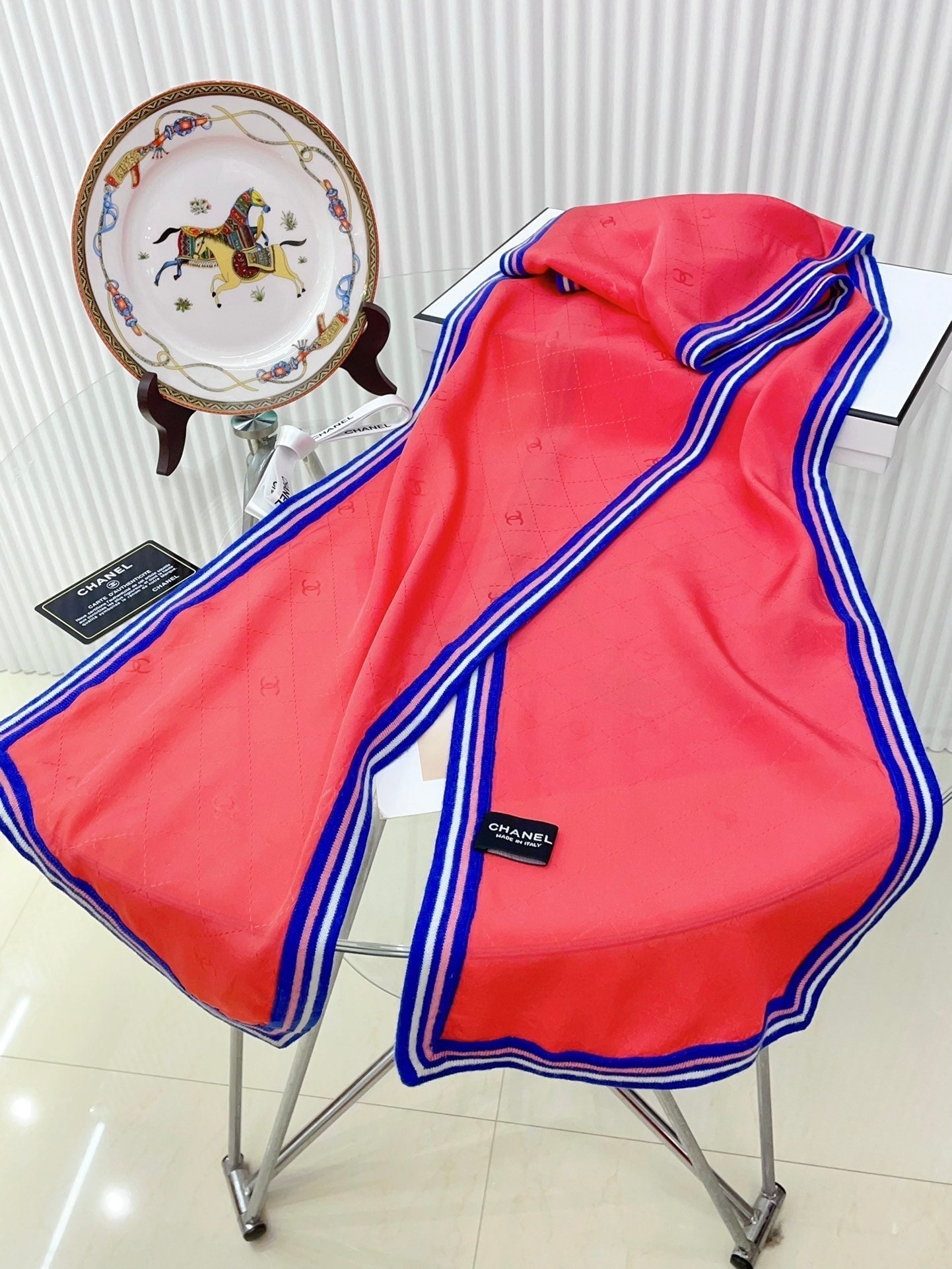 CC Scarf 200 CM In Red Mix Blue Silk 357901