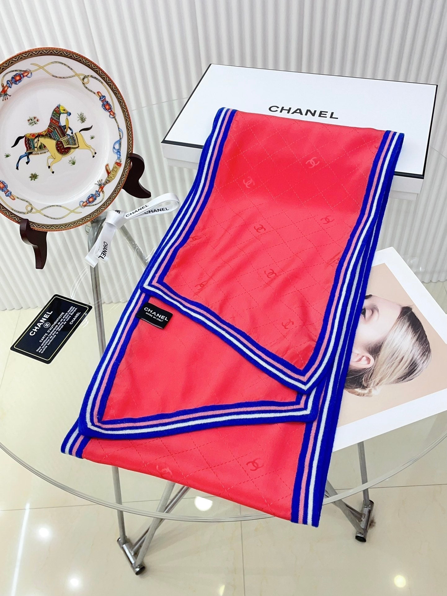 CC Scarf 200 CM In Red Mix Blue Silk 357901