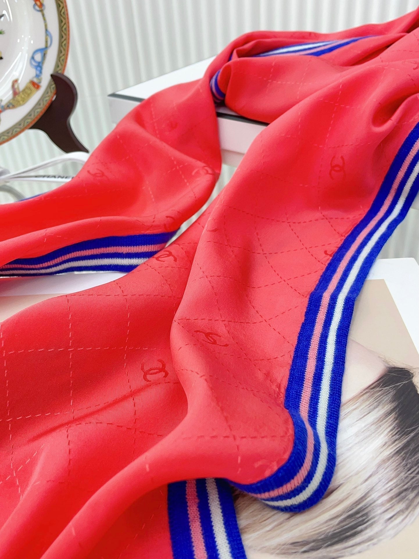CC Scarf 200 CM In Red Mix Blue Silk 357901