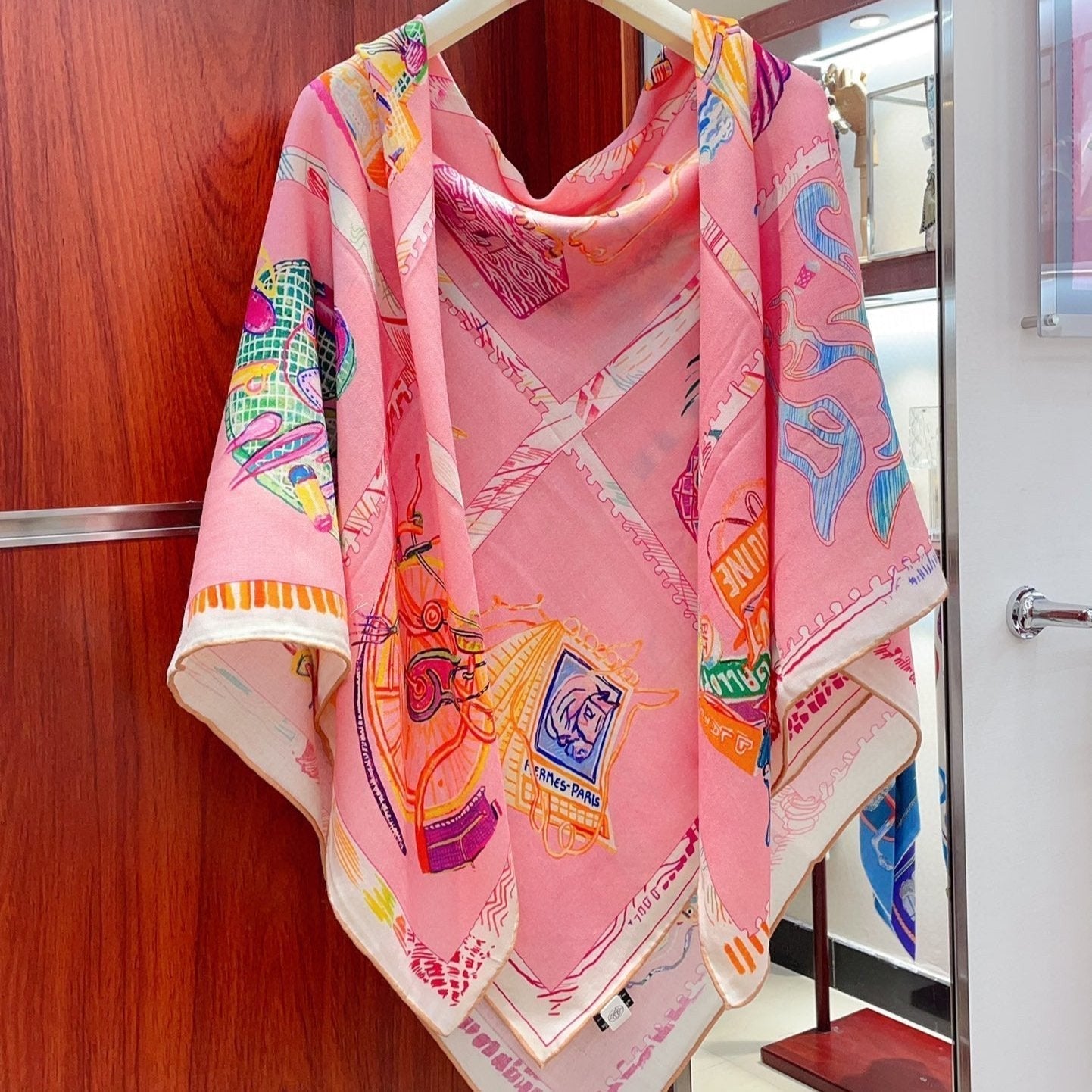 Chevaloscope Scarf 140 CM In Pink Colorful Cashmere And Silk 373660