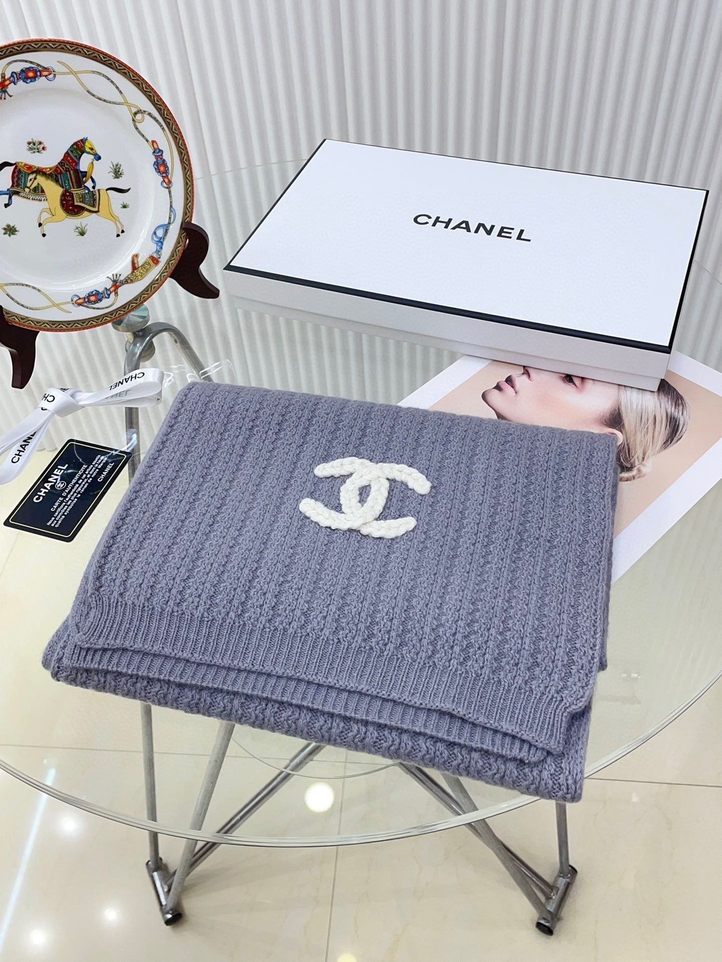 CC Scarf 180 CM In Grey Purple Wool 378472