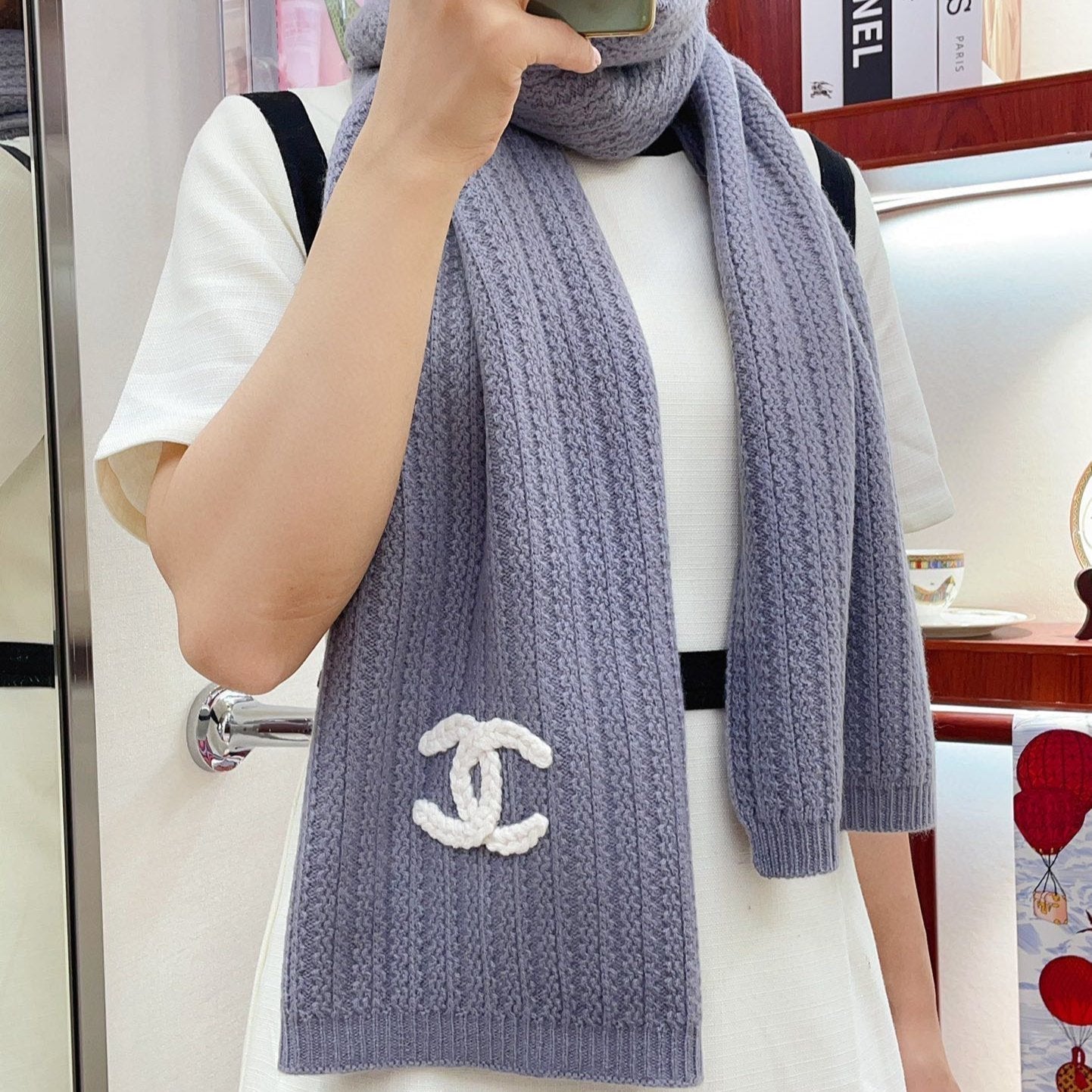 CC Scarf 180 CM In Grey Purple Wool 378472