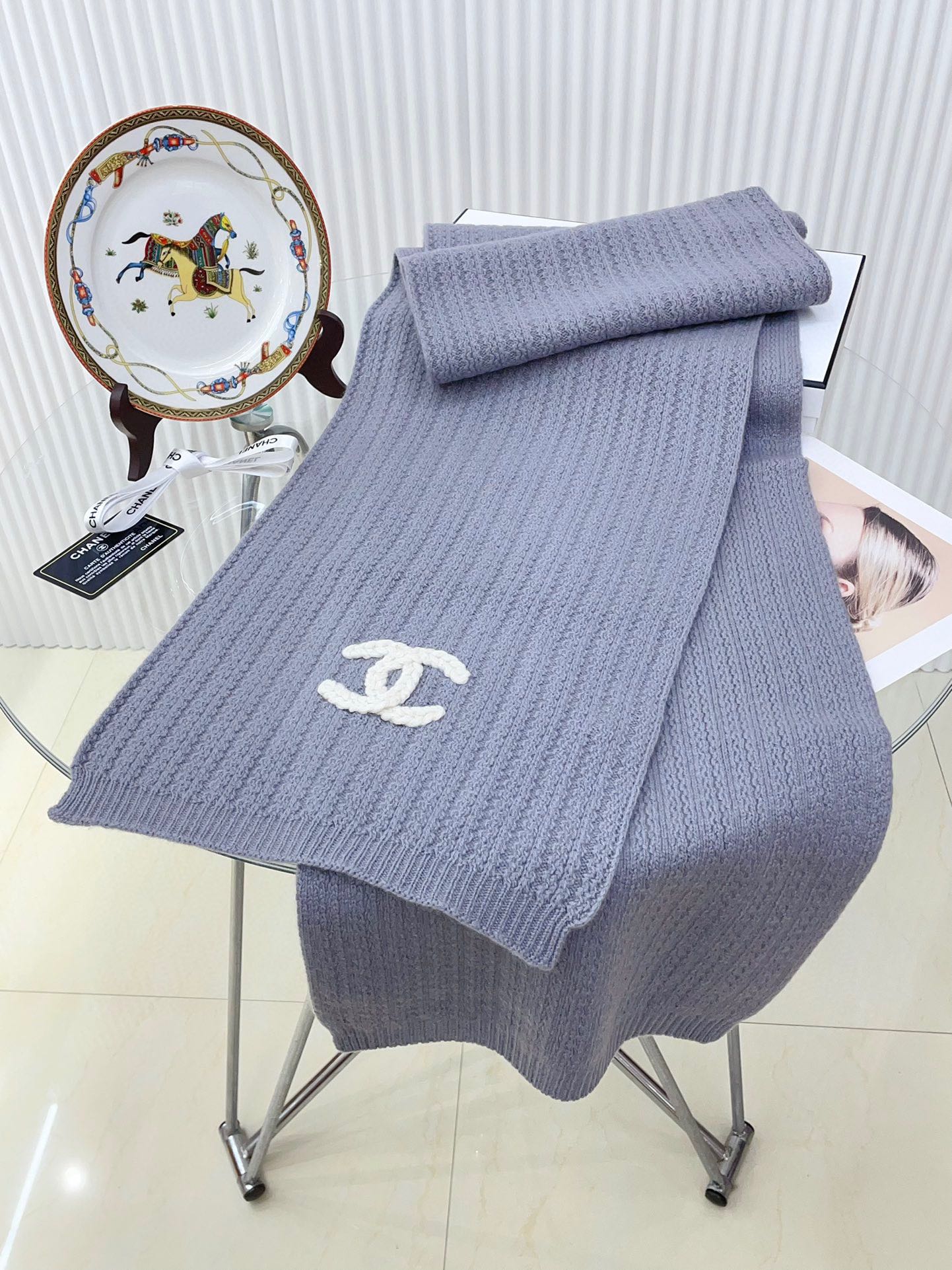 CC Scarf 180 CM In Grey Purple Wool 378472