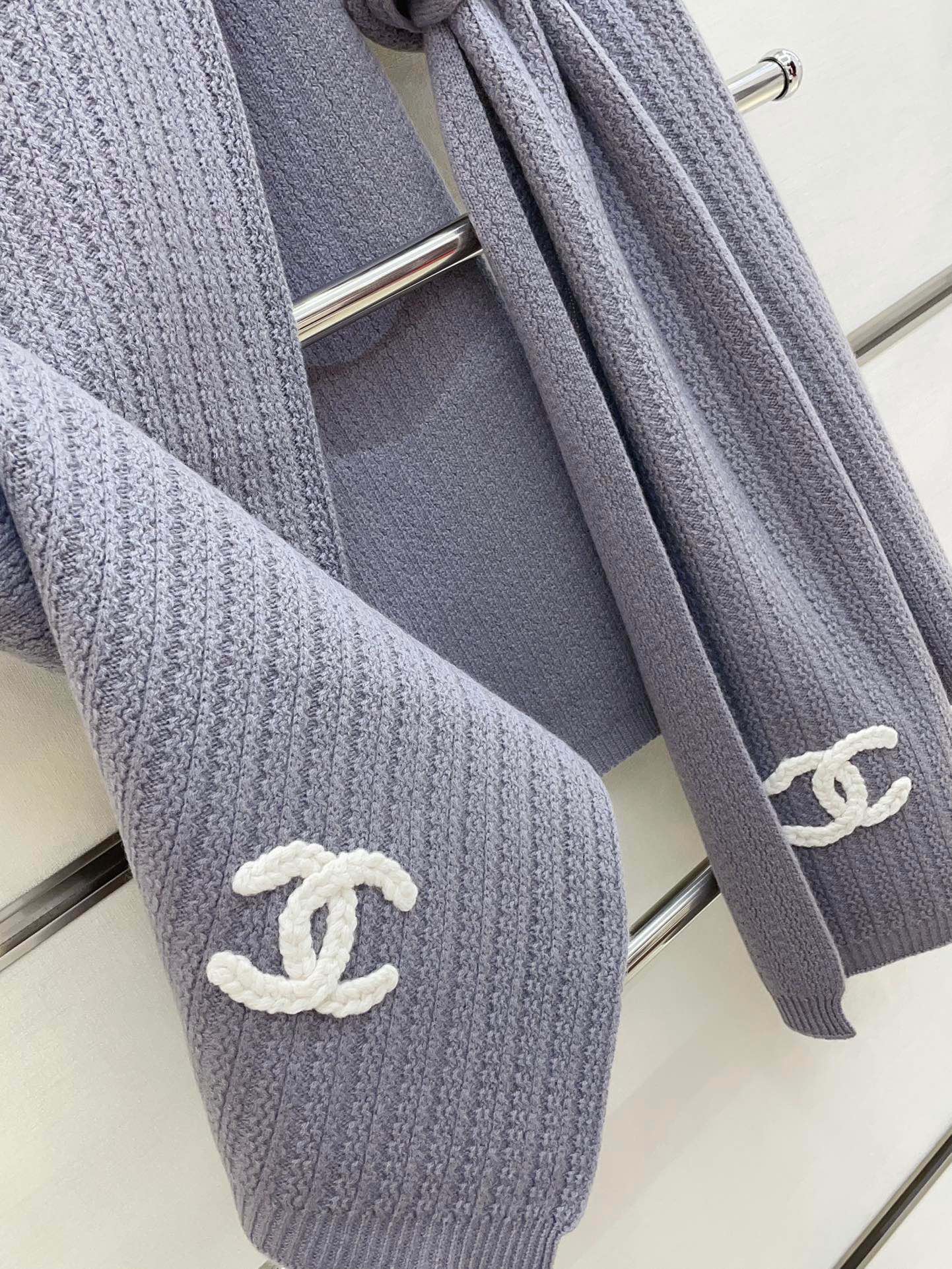 CC Scarf 180 CM In Grey Purple Wool 378472