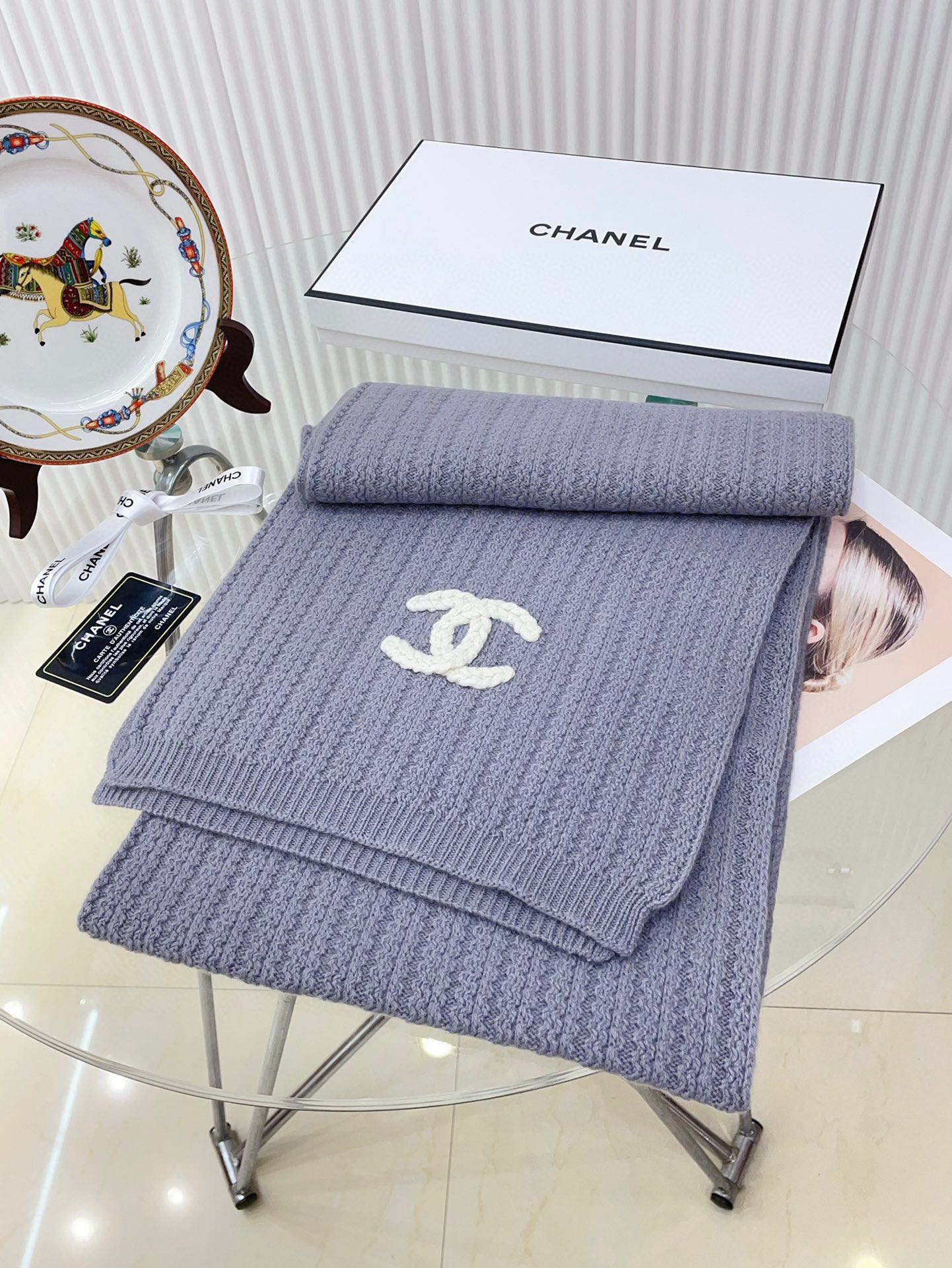 CC Scarf 180 CM In Grey Purple Wool 378472
