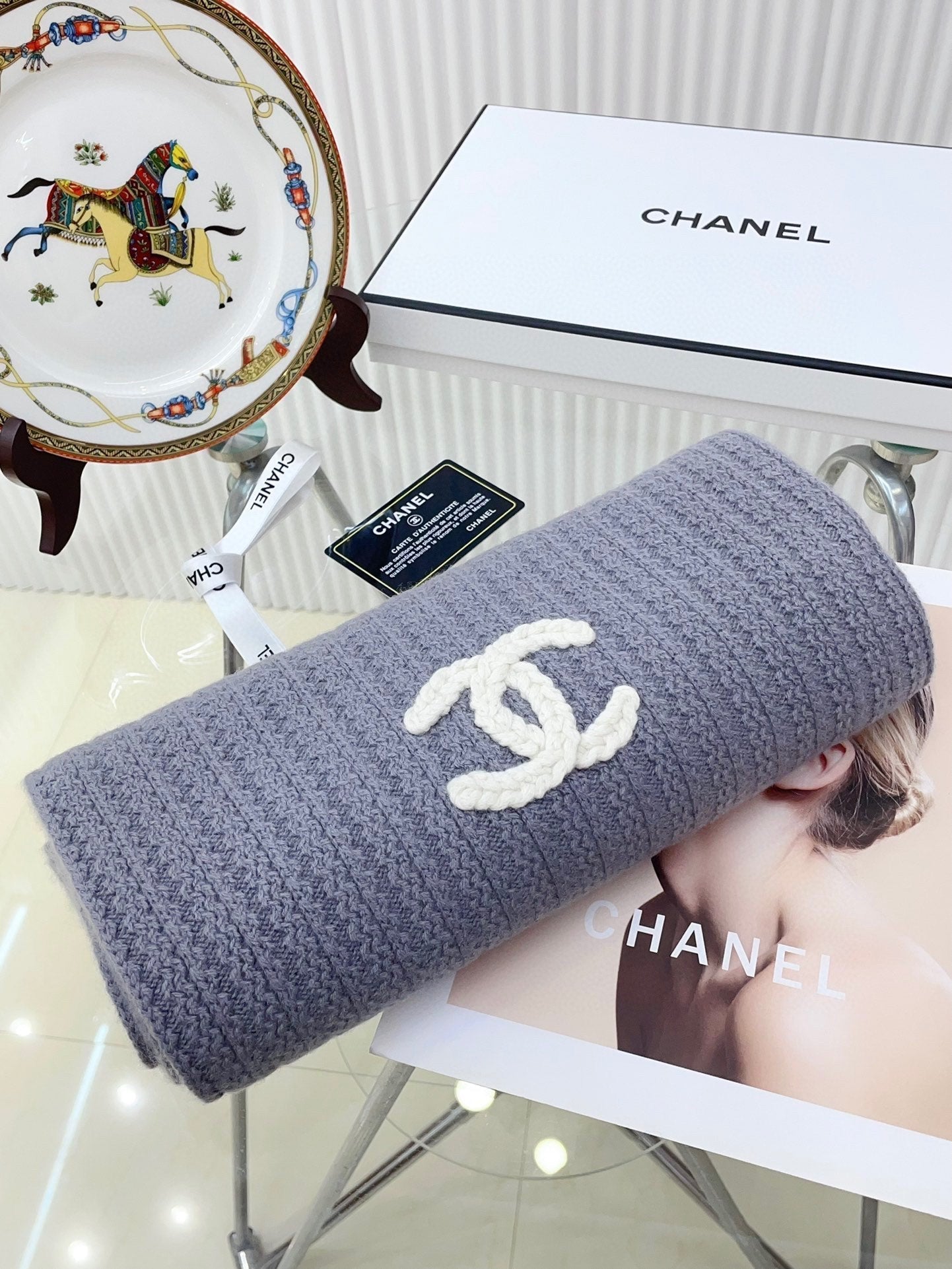 CC Scarf 180 CM In Grey Purple Wool 378472