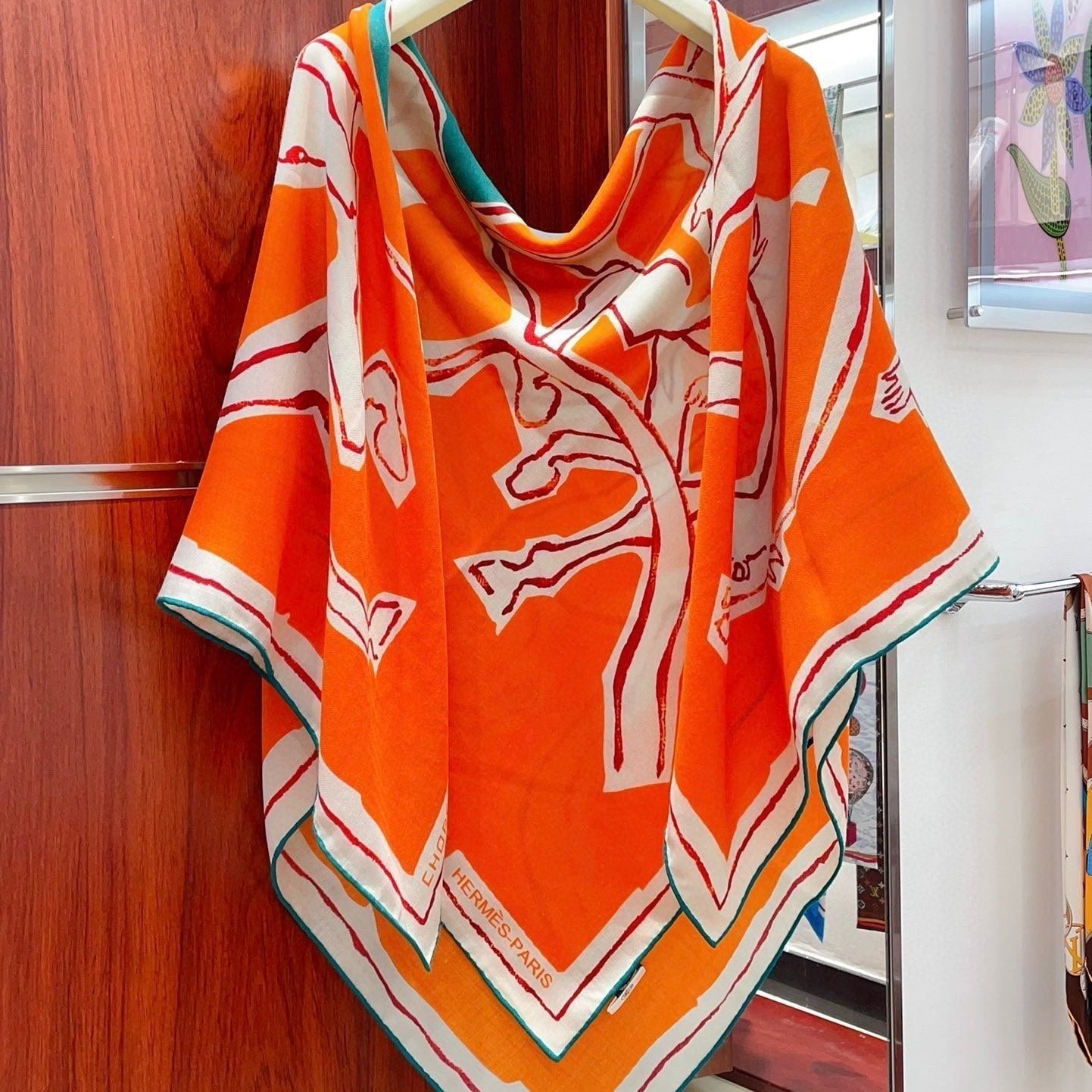 Choregraphie Equestre Scarf 140 CM Orange Colorful Cashmere And Silk 393170