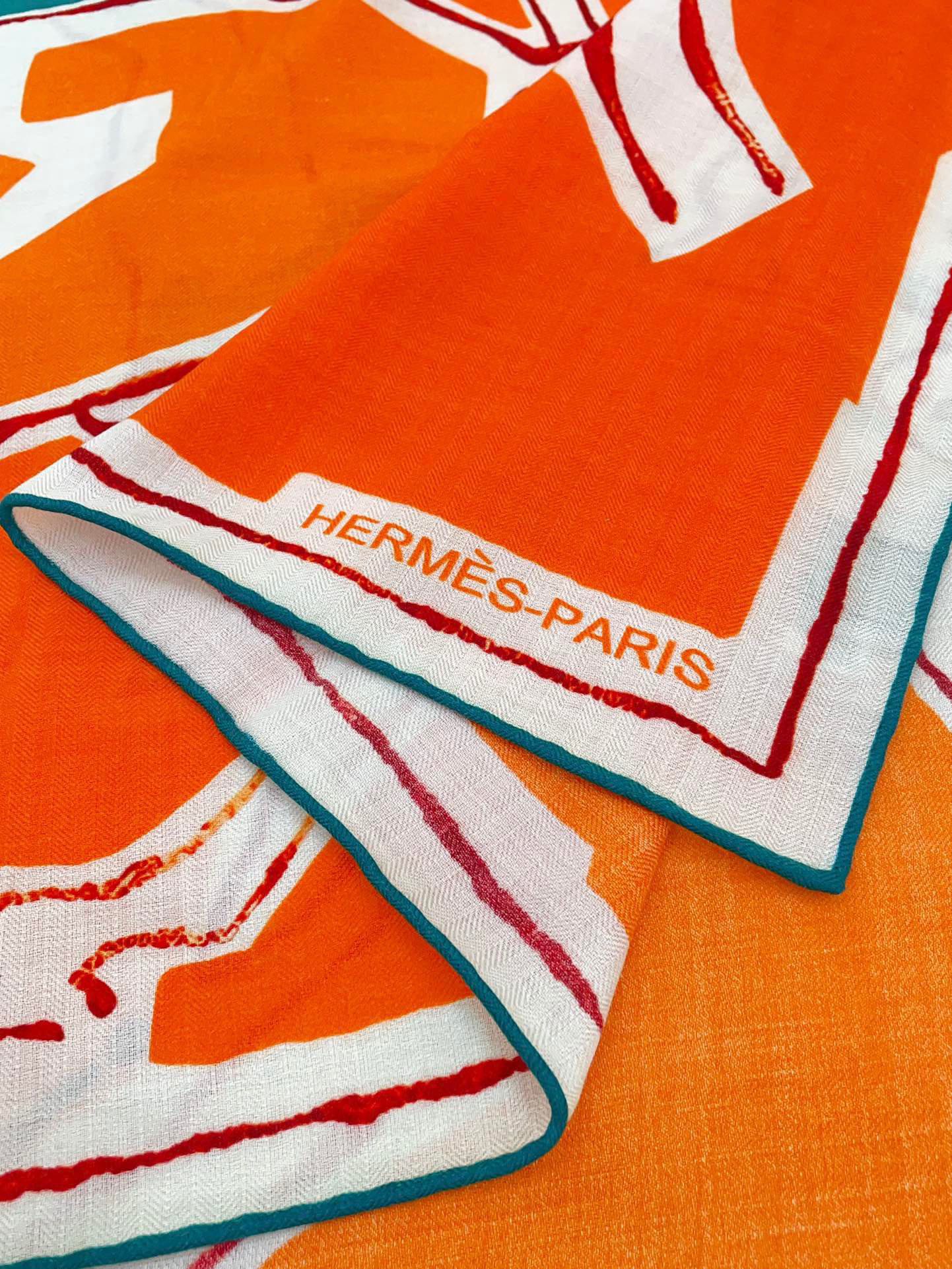 Choregraphie Equestre Pareo Scarf 140 CM Orange Colorful Cashmere And Silk 393170