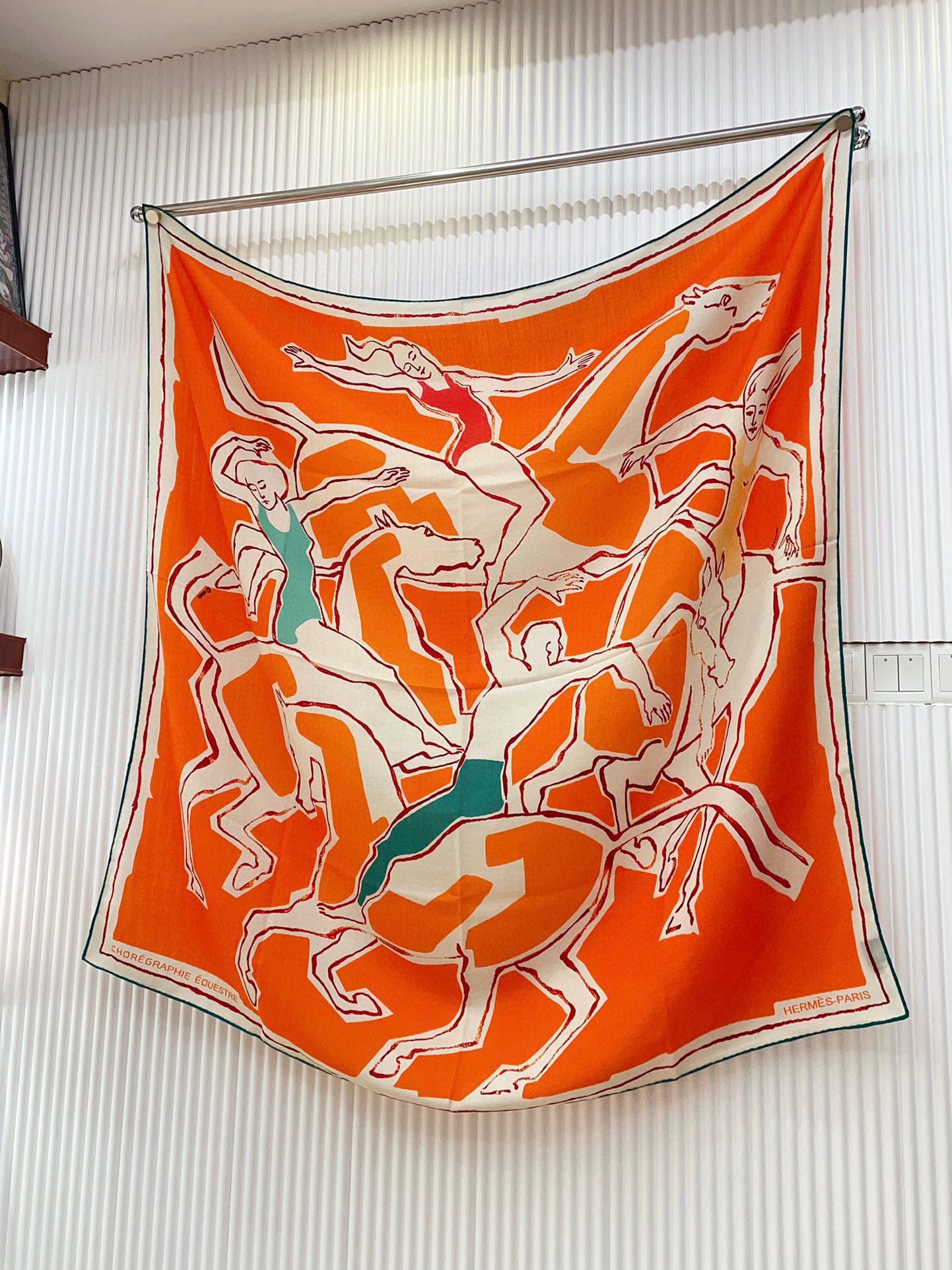 Choregraphie Equestre Pareo Scarf 140 CM Orange Colorful Cashmere And Silk 393170