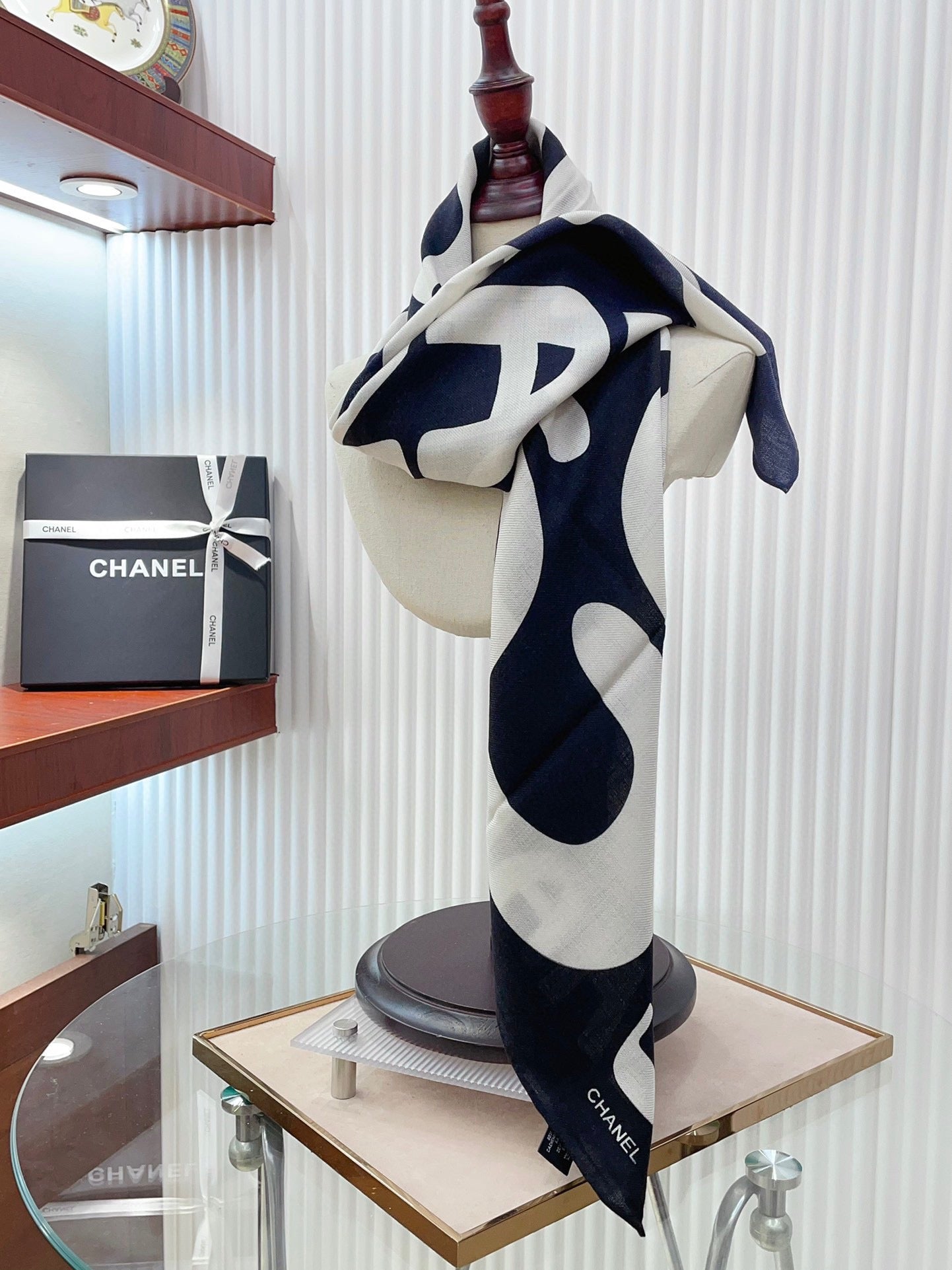 CC Square Scarf 90 CM In Black Mix White Cashmere And Silk 398258