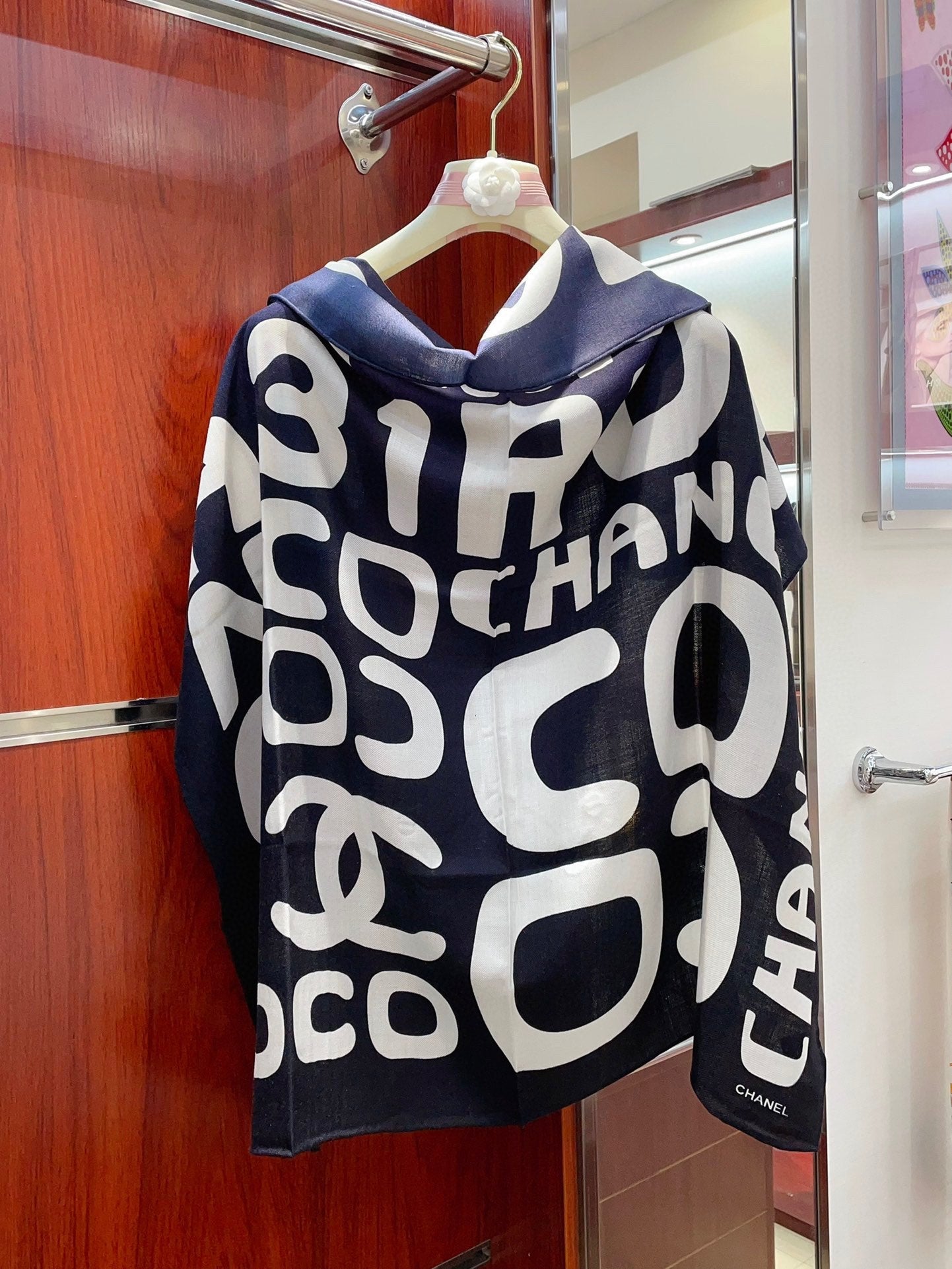 CC Square Scarf 90 CM In Black Mix White Cashmere And Silk 398258