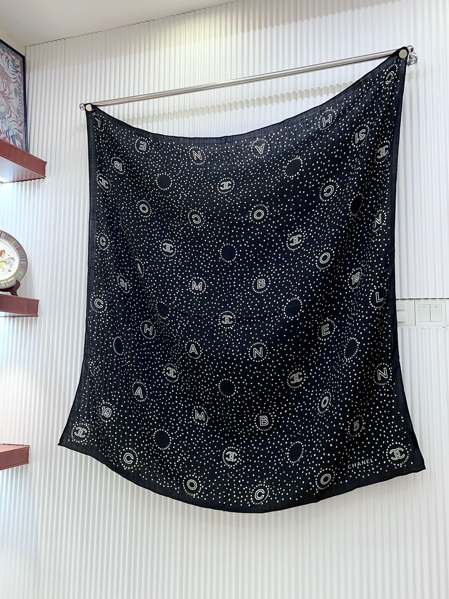 CC Square Scarf 140 CM In Black Mix White Cashmere And Silk  398280