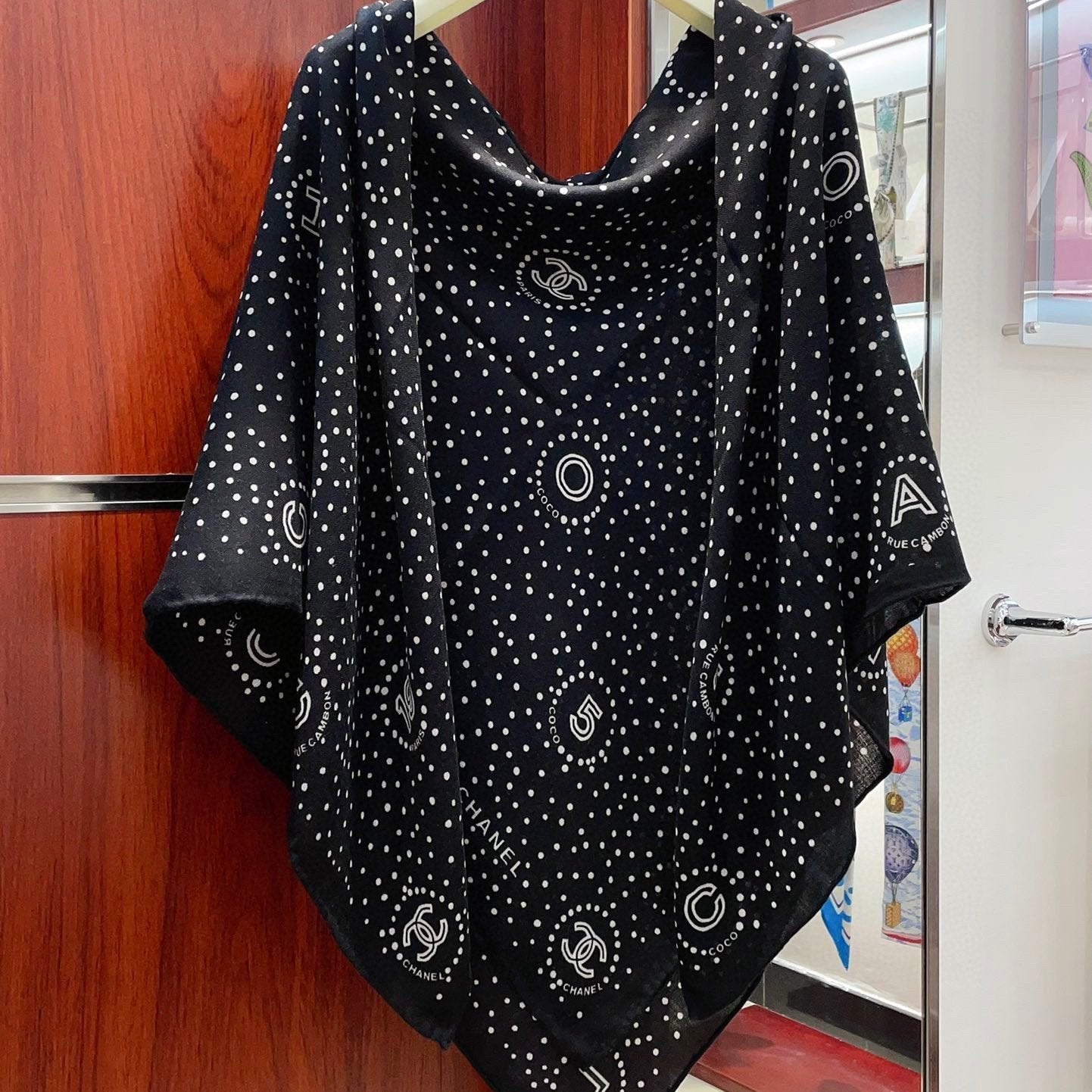 CC Square Scarf 140 CM In Black Mix White Cashmere And Silk  398280